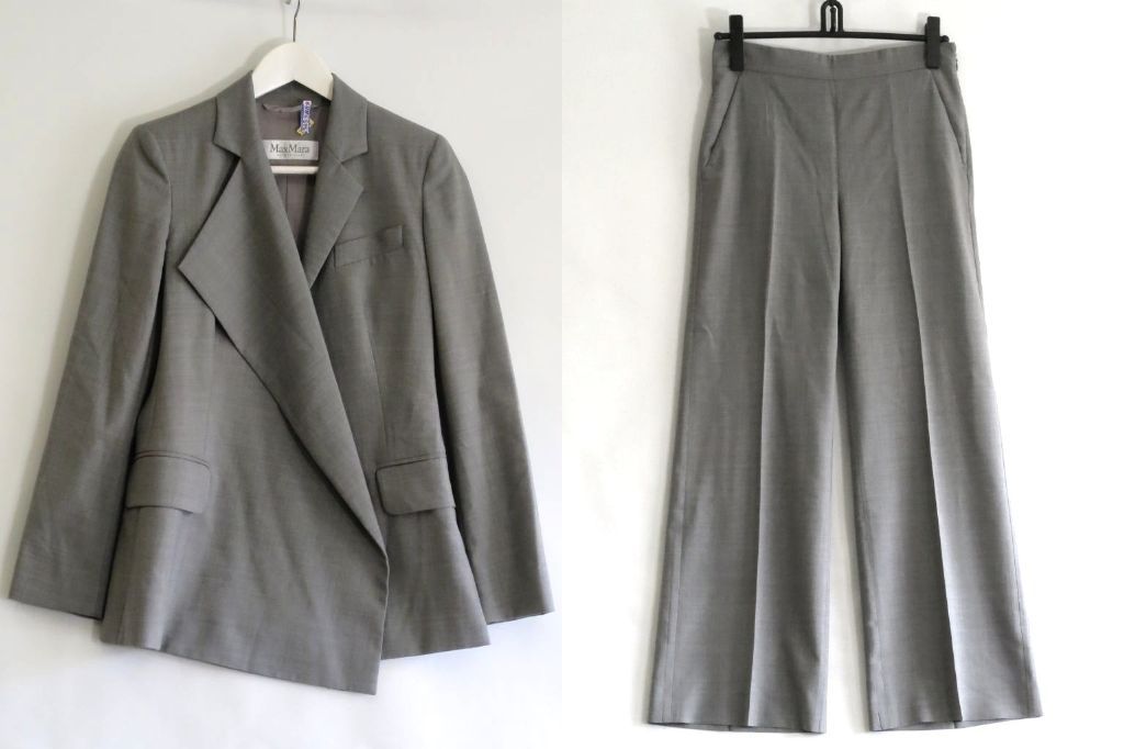 【231376】PURE NEW WOOL MAX MARA マックスマーラ ピュア ウール　ジャケット/パンツスーツ　アシンメトリーD ・36