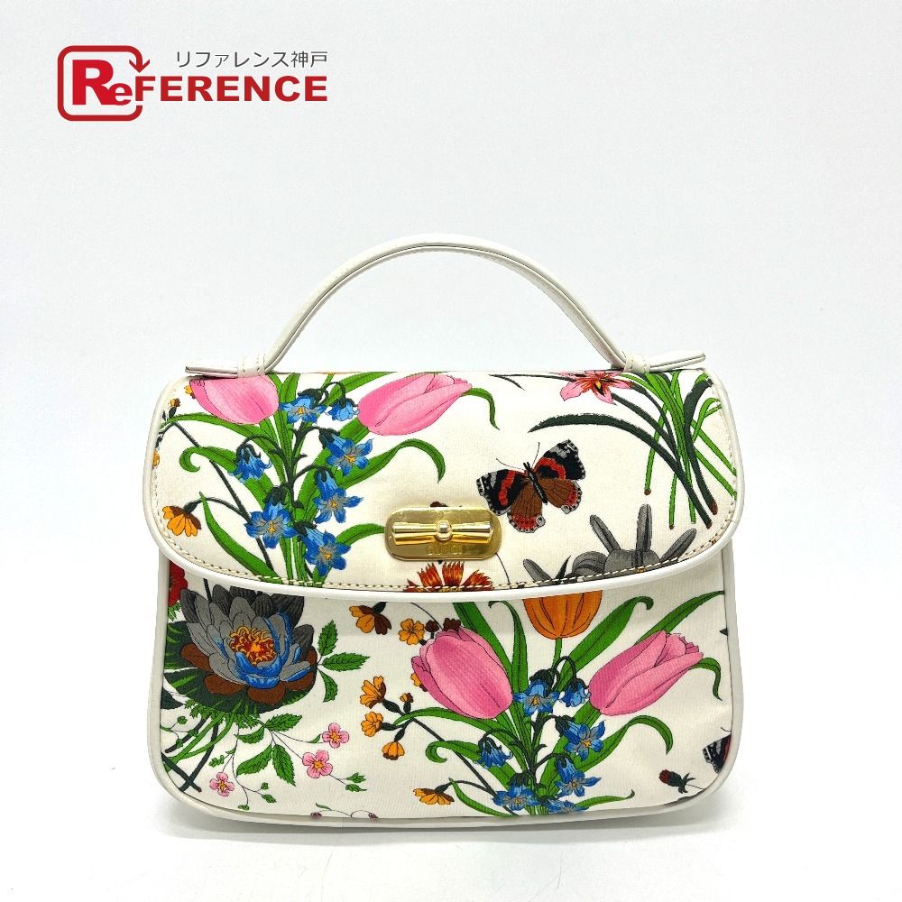 GUCCI グッチ ハンドバッグ フローラ キャンバス/レザー ホワイト