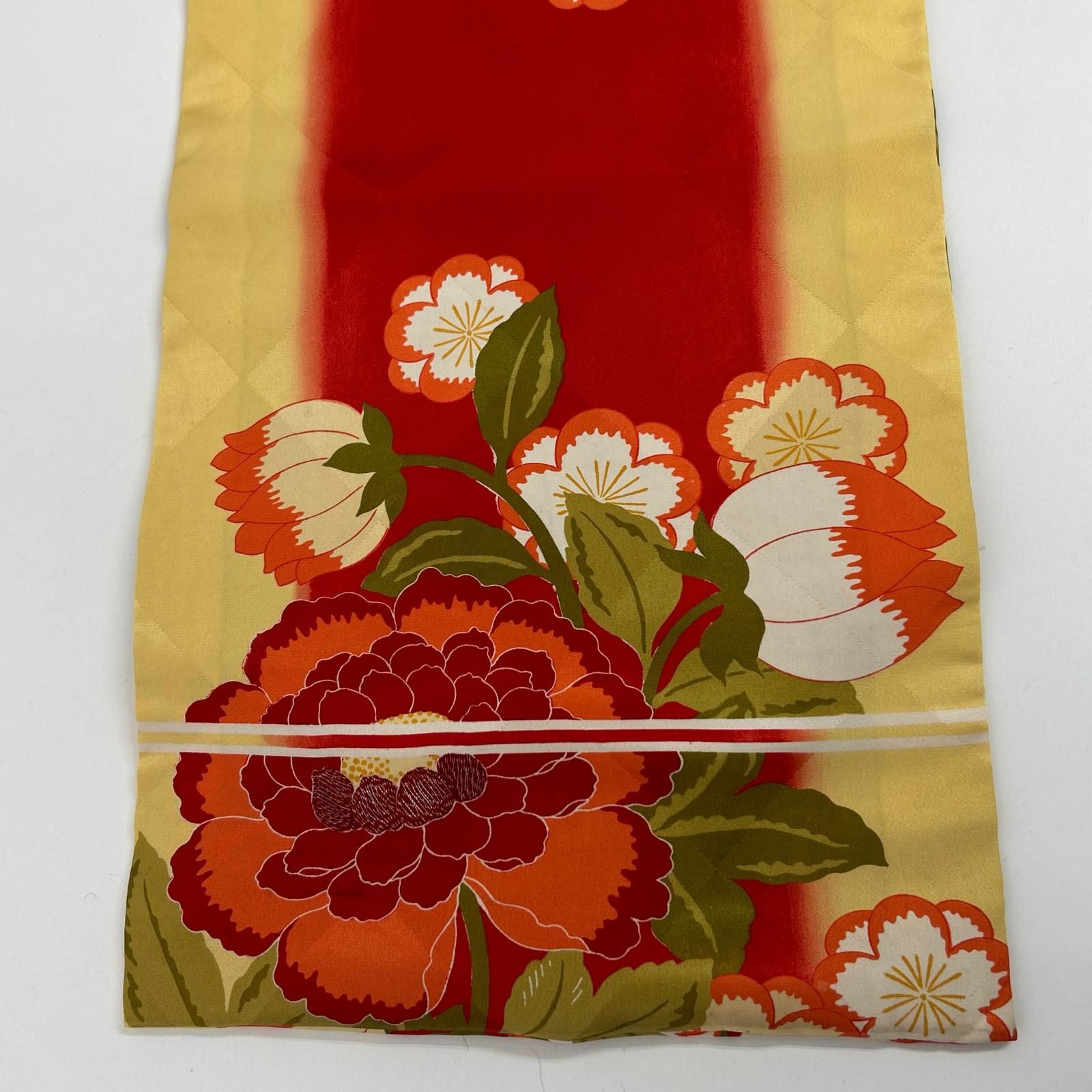 名古屋帯 アンティーク 刺繍 花柄の染め 九寸 正絹 着物 MA-6657