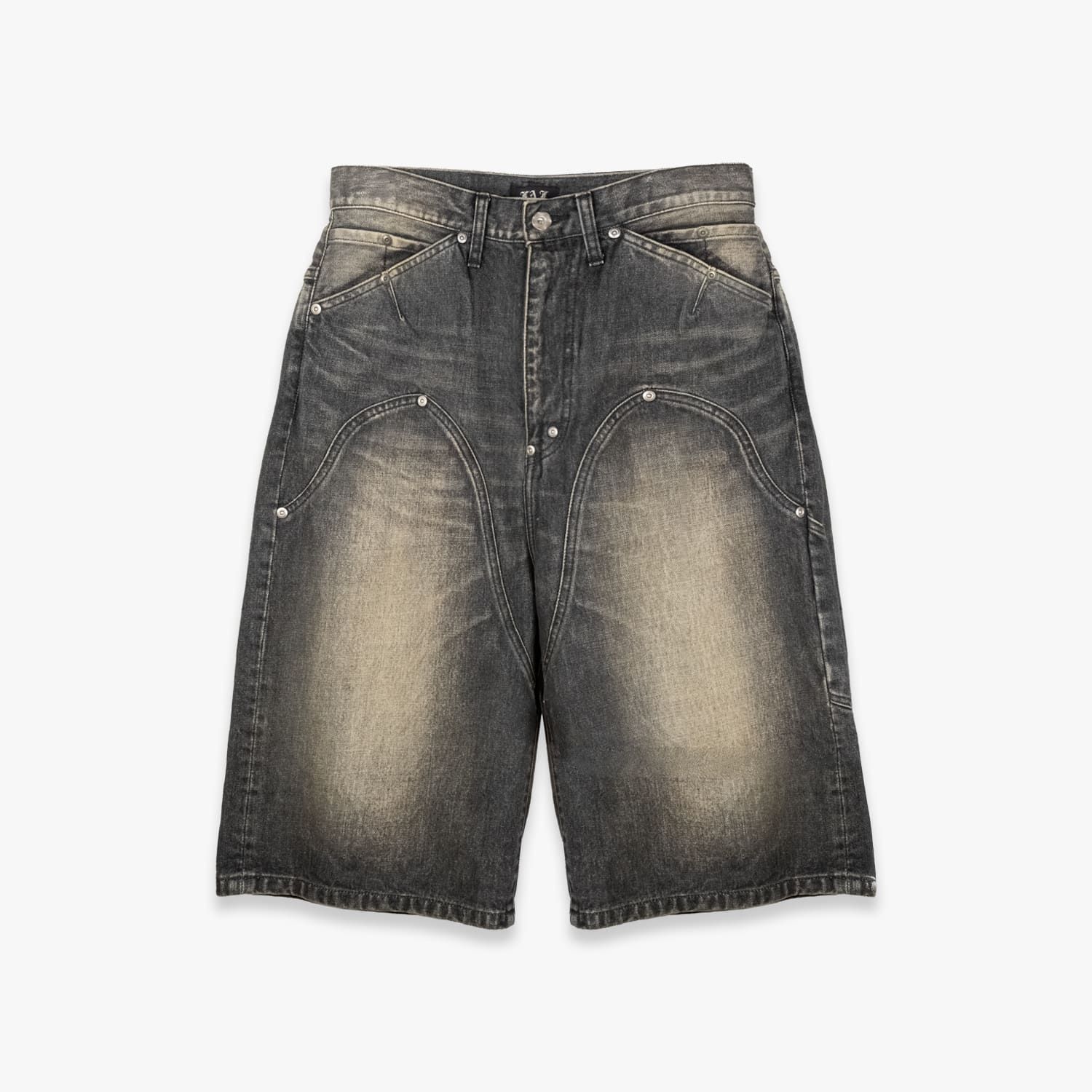 fafデニムショートパンツ ショーツ　ポーカーズ FAKE AS FLOWERS FAF | NEWCOMMUNE BAGGY DENIM SHORTS (BLACK) バギー