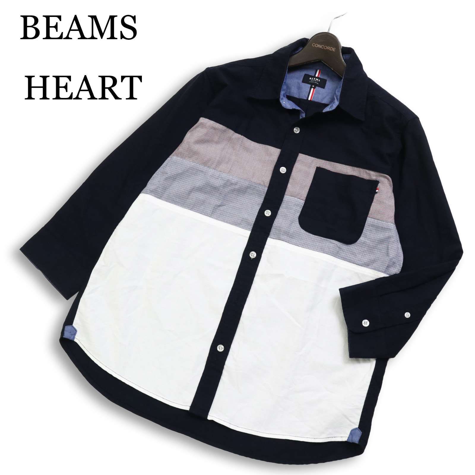 美品】 BEAMS HEART ビームス ハート 通年 七分袖 切替 パッチワーク 
