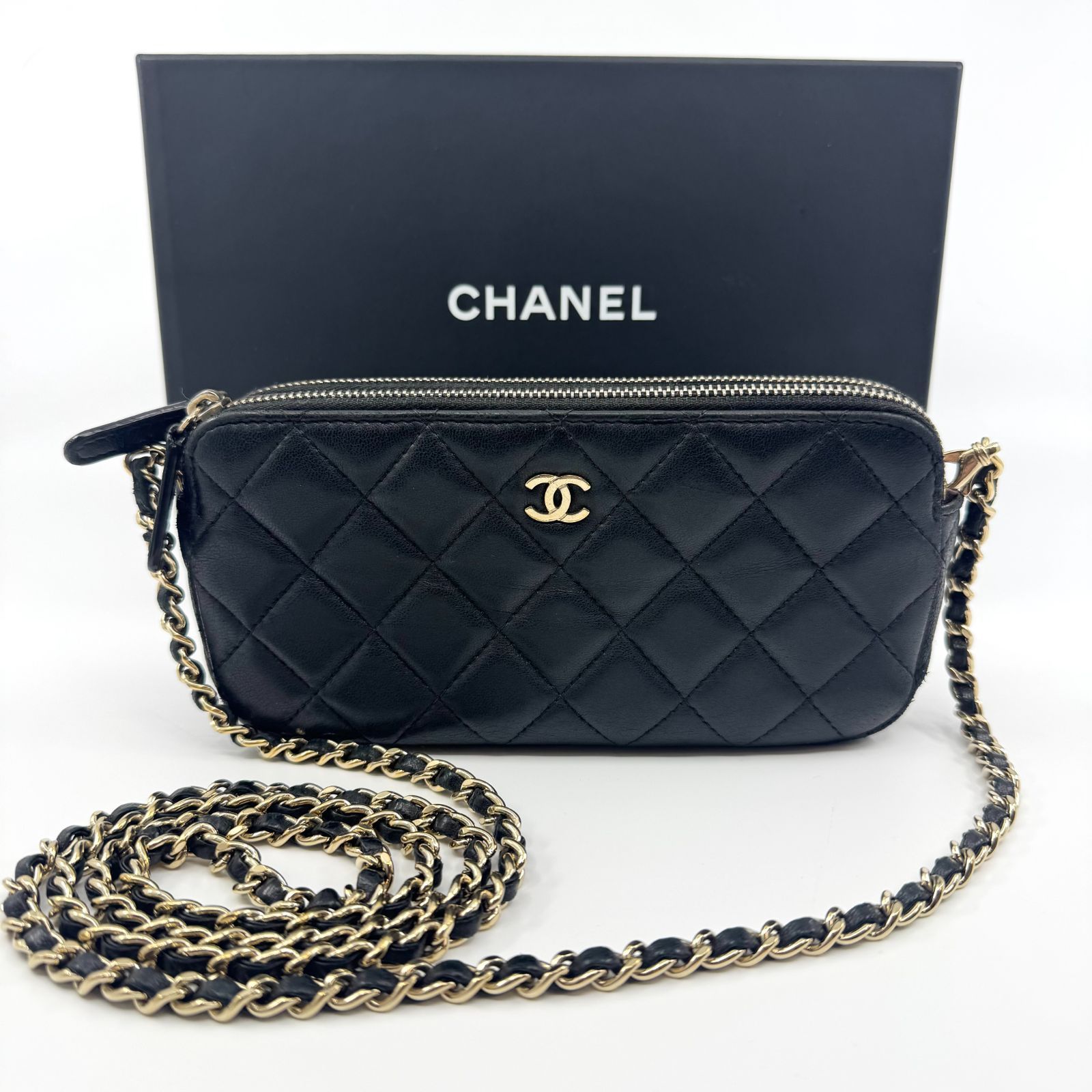 美品】CHANEL シャネル チェーンショルダーバッグ ラムスキン