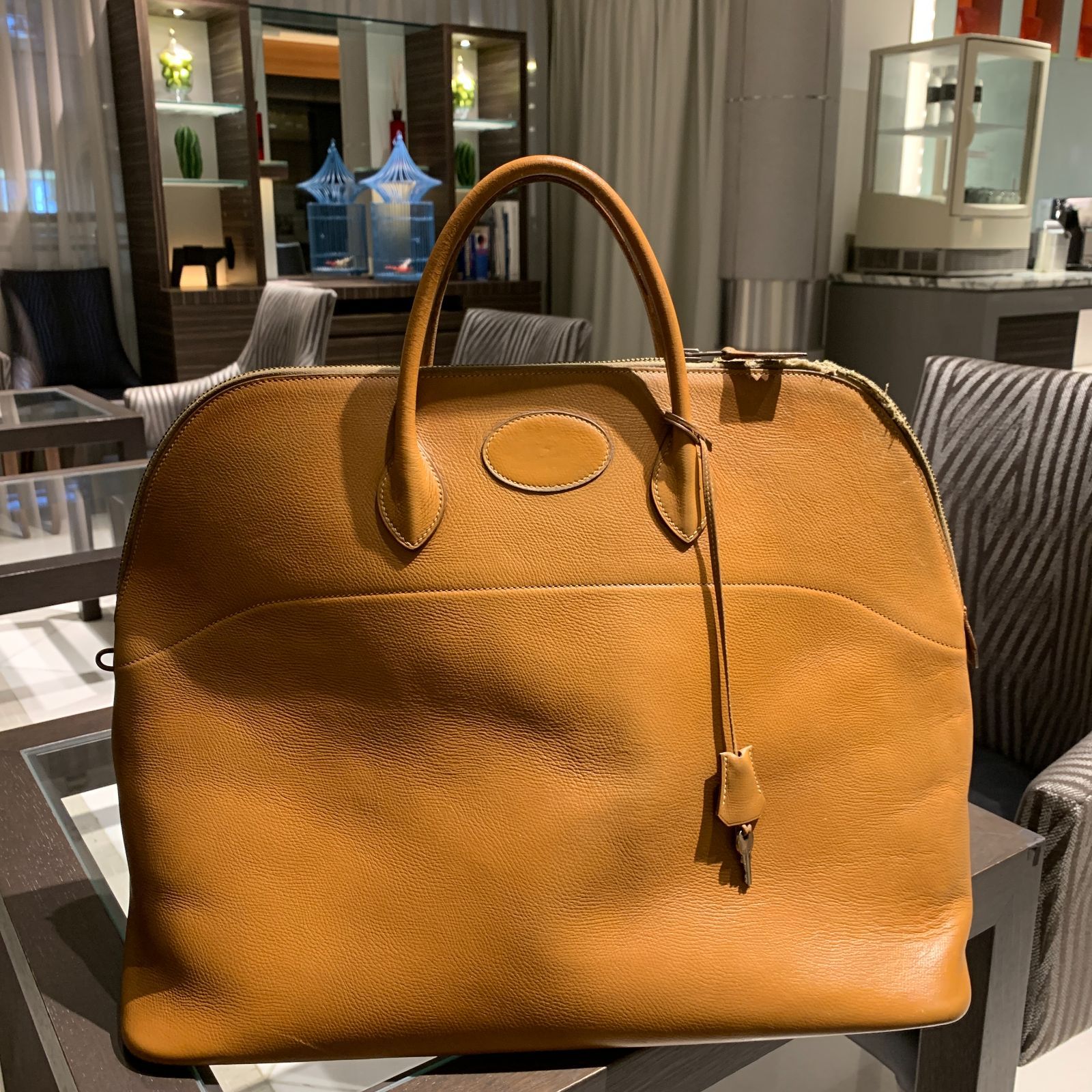 ◎本物 HERMES エルメス ボリード45 キャメル ブラウン ゴールド金具 L 