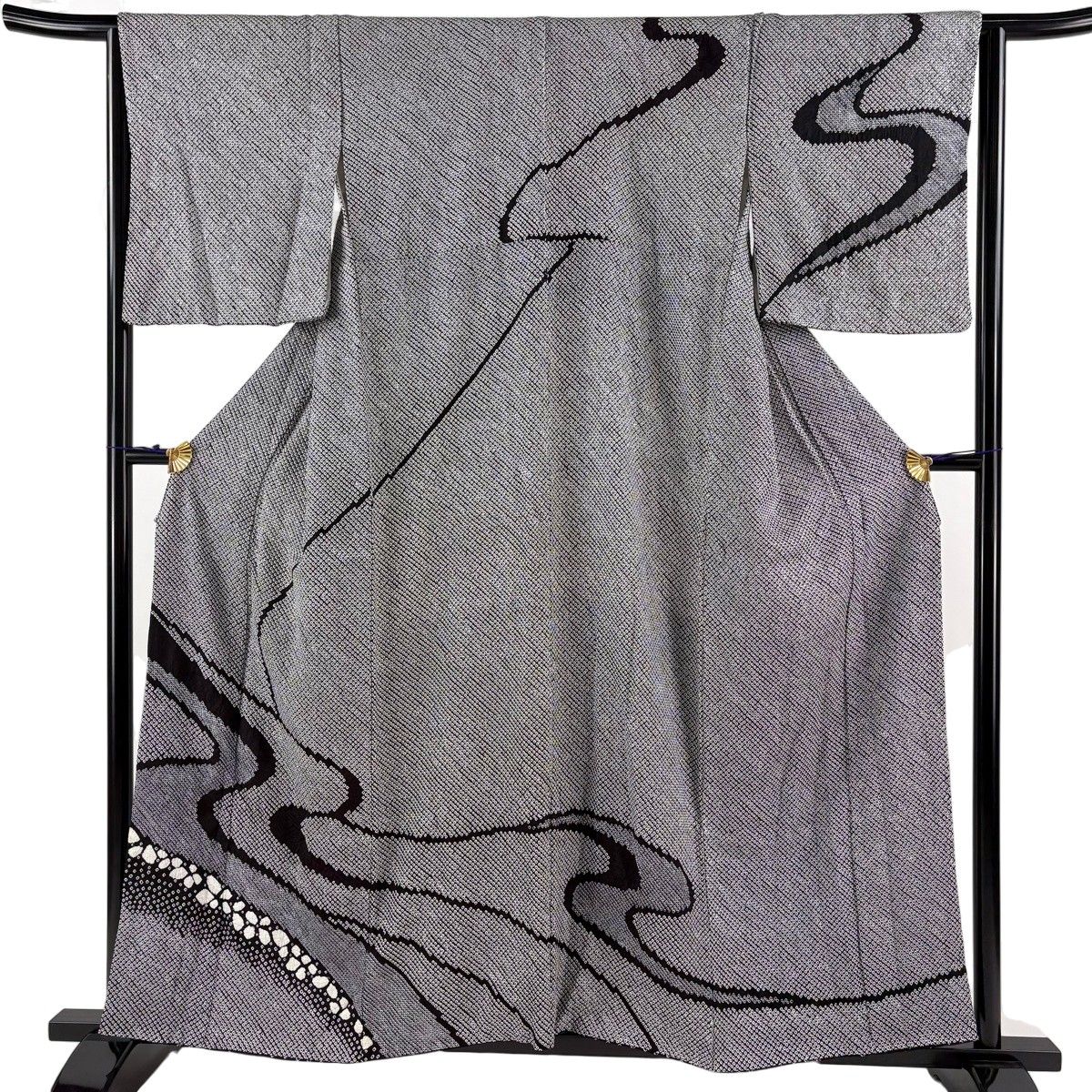 【美品】 訪問着 身丈157cm 裄丈63cm 正絹 名品 【中古】 美品】 訪問着 身丈157.5cm 裄丈65cm M 袷 流水 花 総絞り 黒 正絹 秀