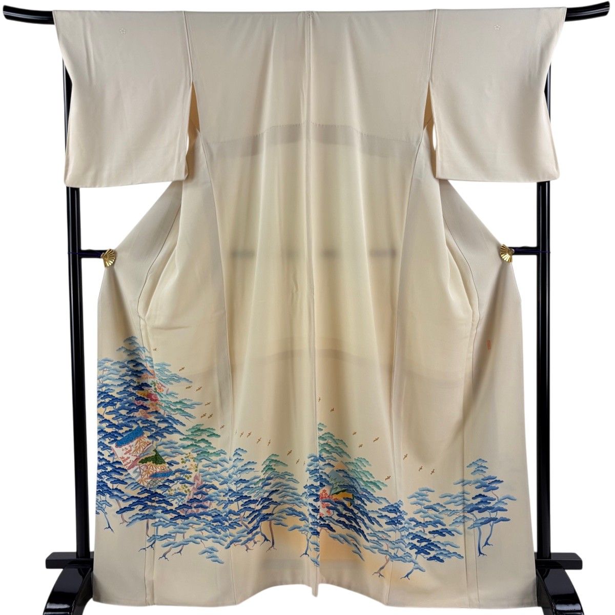 【美品】 色留袖 身丈166.5cm 裄丈70cm L 袷 落款 誰が袖 松林 ベージュ 正絹 秀品 三つ紋 【中古】