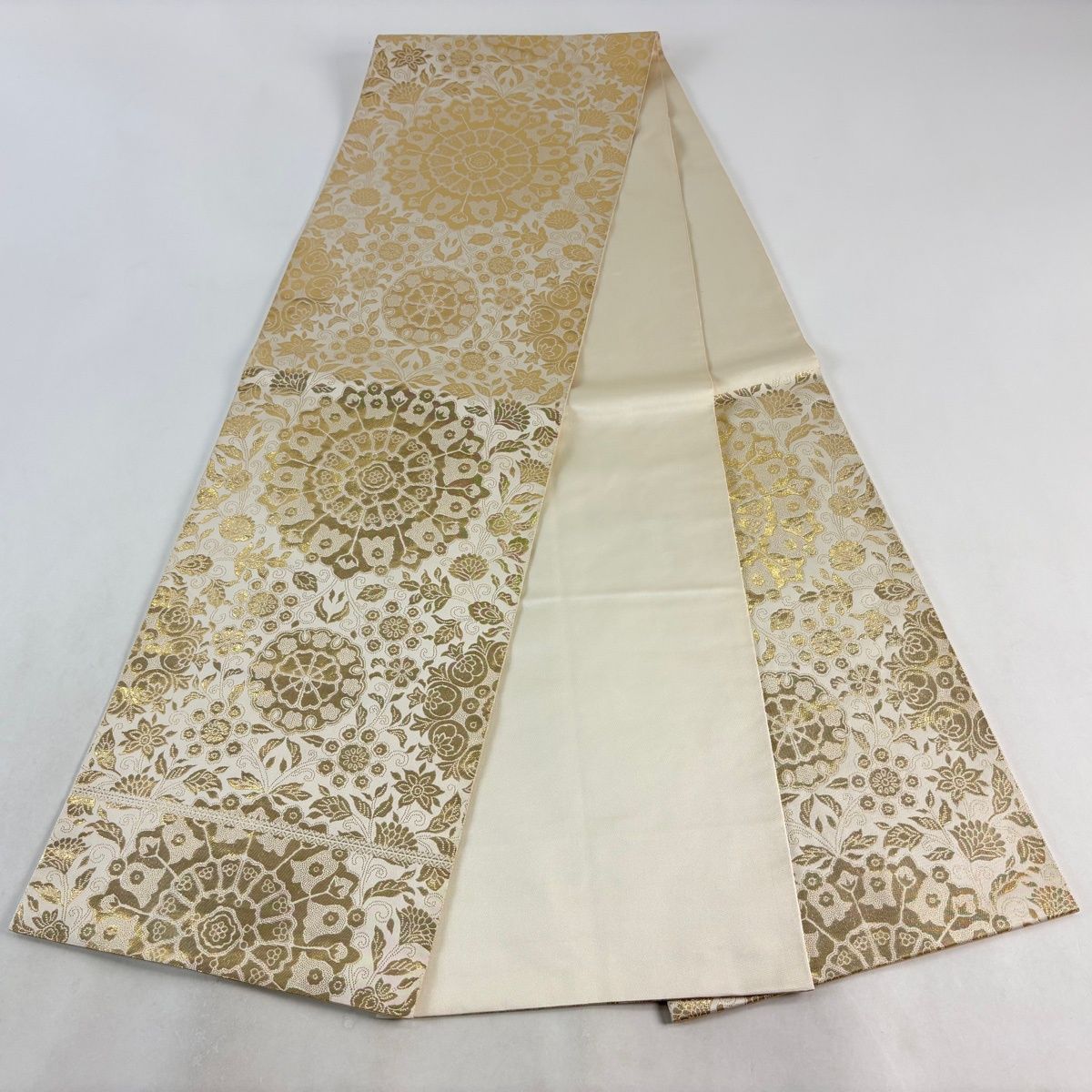 袋帯 秀品 服部織物 落款 華文 オリエント更紗 箔 クリーム 六通 正絹