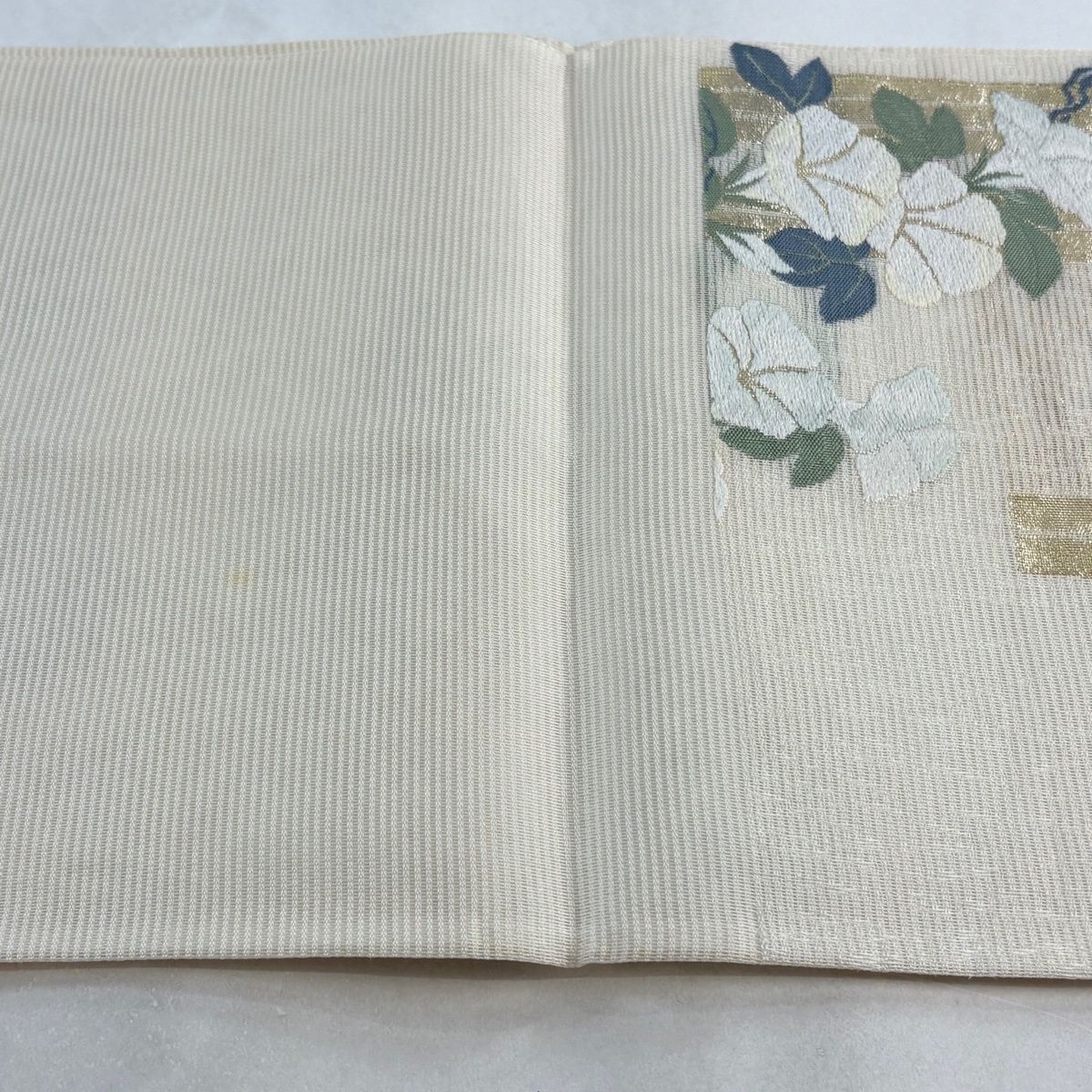 袋帯 名品 夏帯 絽 朝顔 金糸 箔 クリーム 六通 正絹 【中古】 - メルカリ