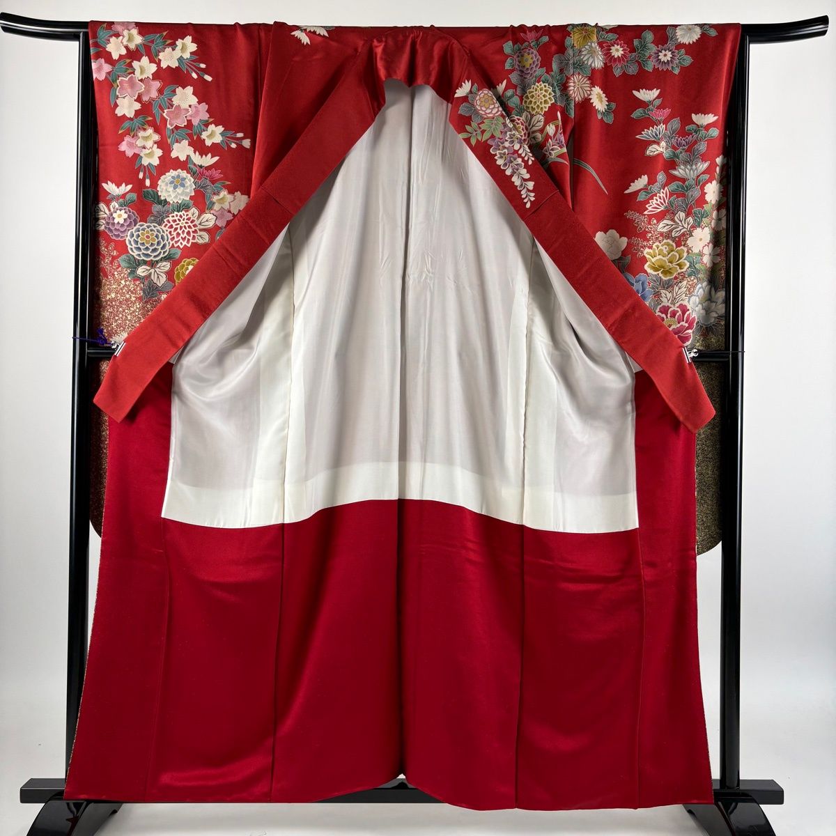 振袖 身丈159.5cm 裄丈68cm 正絹 秀品 【中古】 振袖 身丈168cm 裄丈68.5cm L 袷 落款 花 染め分け ぼかし 青緑 正絹