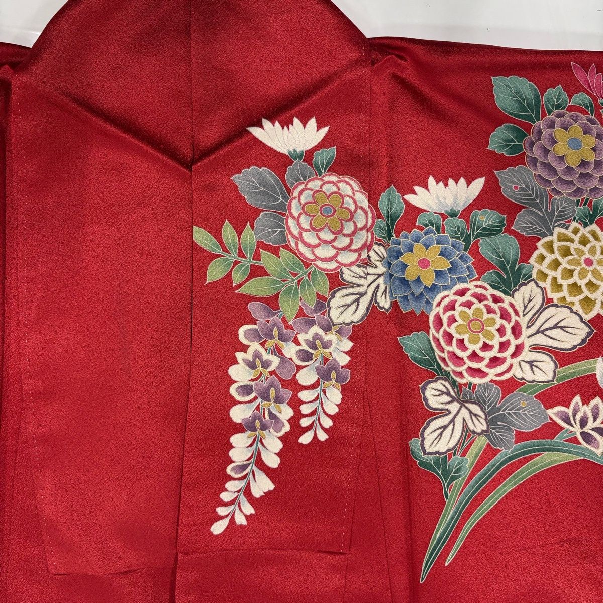 美品】 振袖 身丈159cm 裄丈68cm L 袷 草花 牡丹 金彩 赤 正絹 秀品