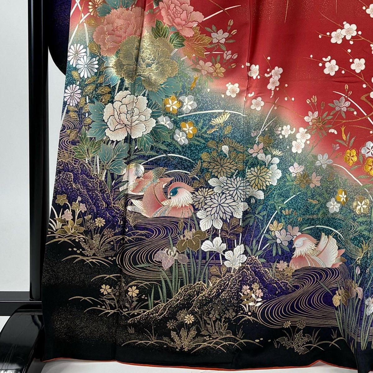 振袖 身丈167.5cm 裄丈69cm 正絹 美品 名品 【中古】 振袖 身丈167cm 裄丈69cm L 袷 花鳥 宝尽くし 絞り 金彩 黒 正絹 秀品