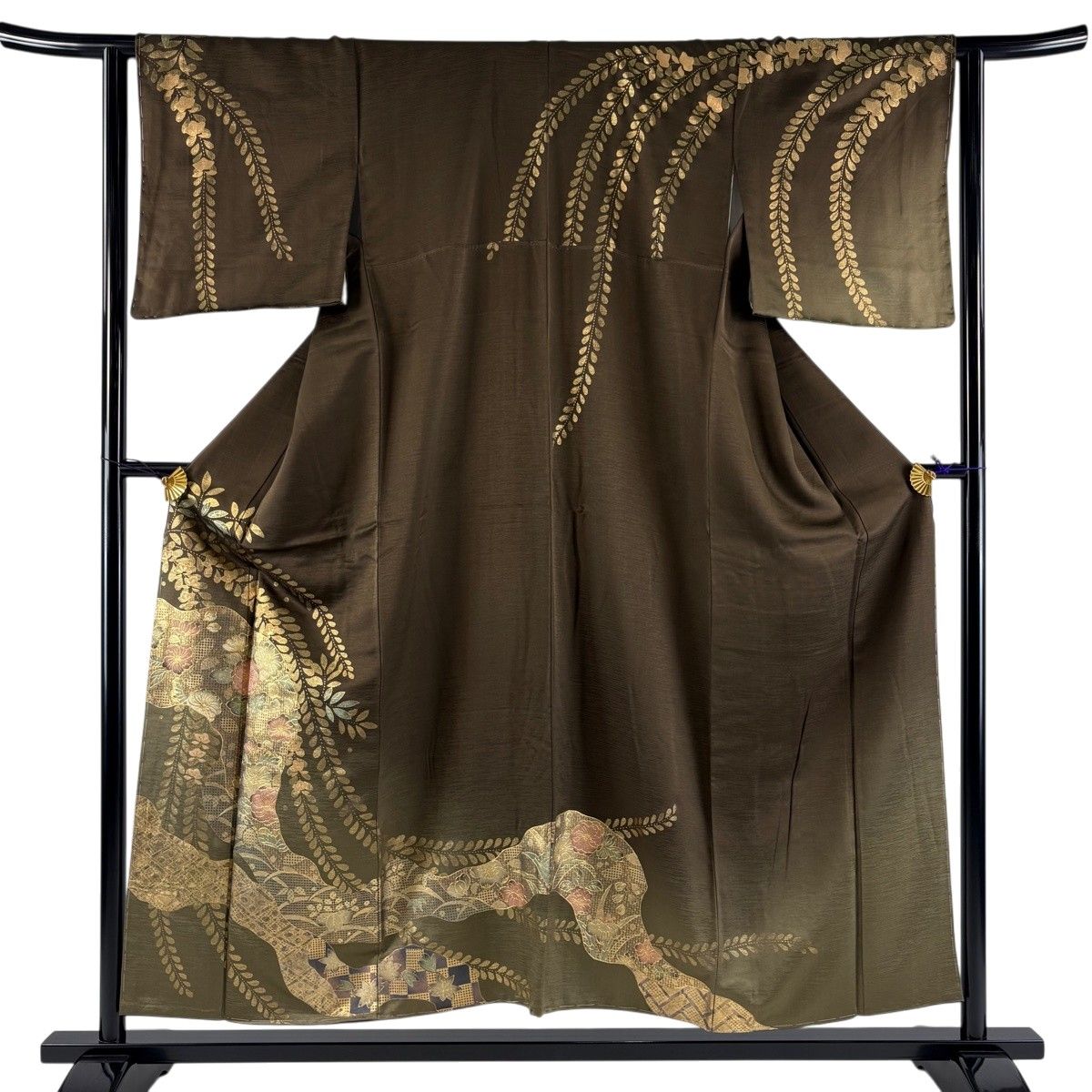 訪問着 身丈155cm 裄丈66cm 正絹 秀品 【中古】 訪問着 身丈155cm 裄丈64.5cm M 袷 波 幾何学 赤茶 正絹 秀品 一つ紋