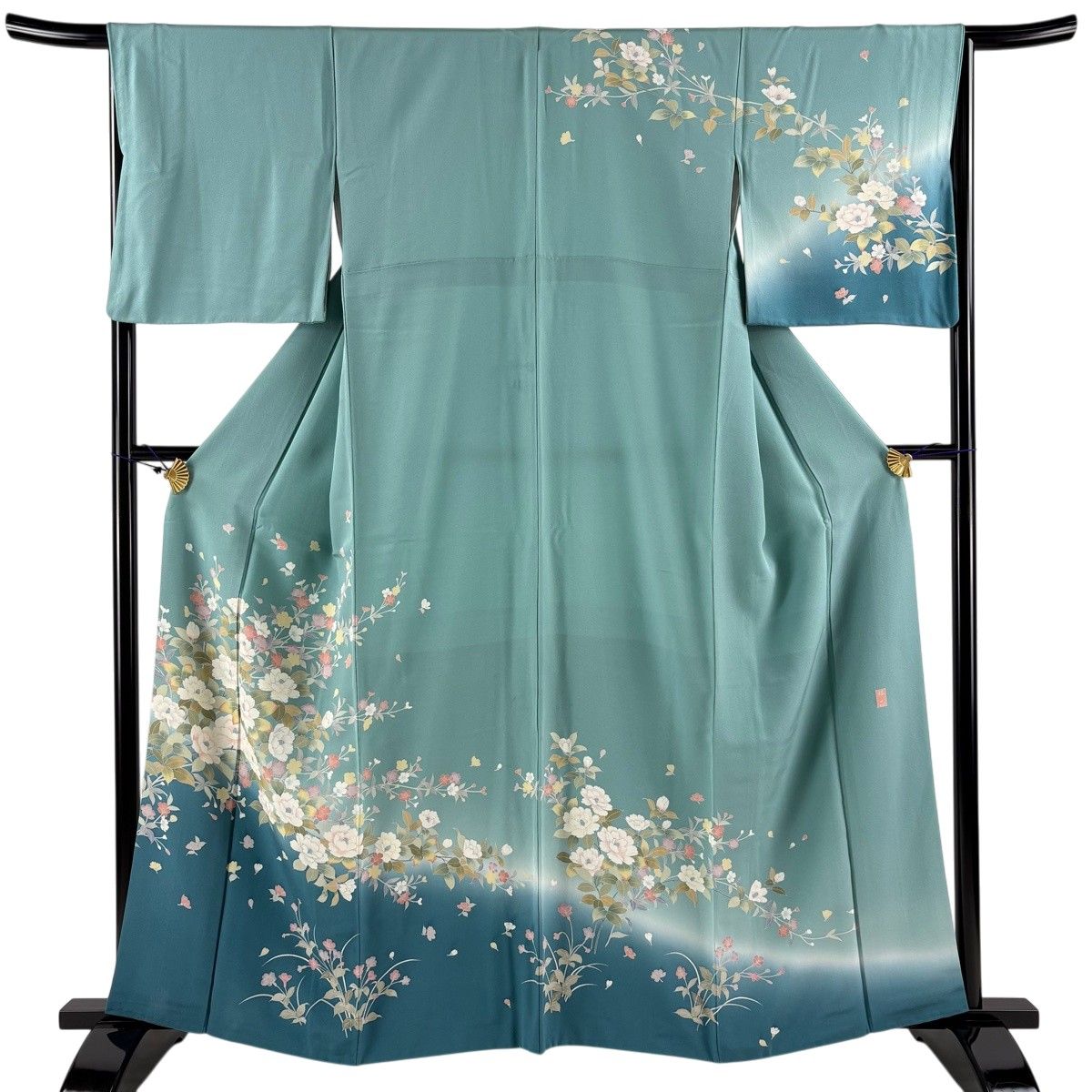 訪問着 身丈162.5cm 裄丈66cm M 袷 落款 枝花 草花 染め分け ぼかし 薄