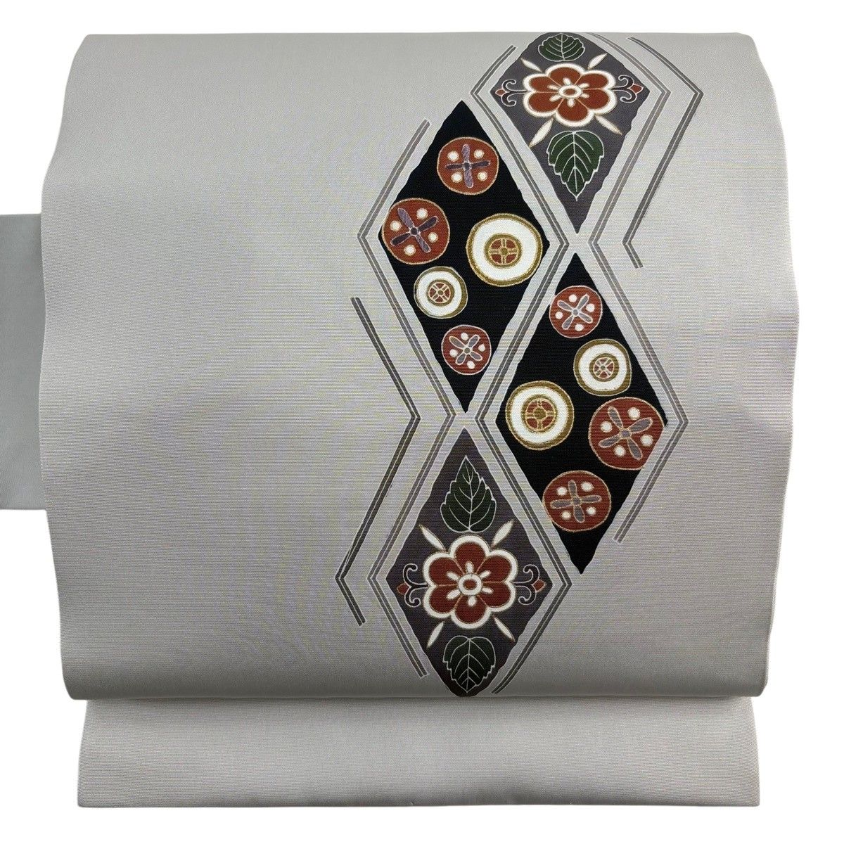 名古屋帯 秀品 草花 幾何学模様 金彩 灰色 正絹 【中古】 - メルカリ