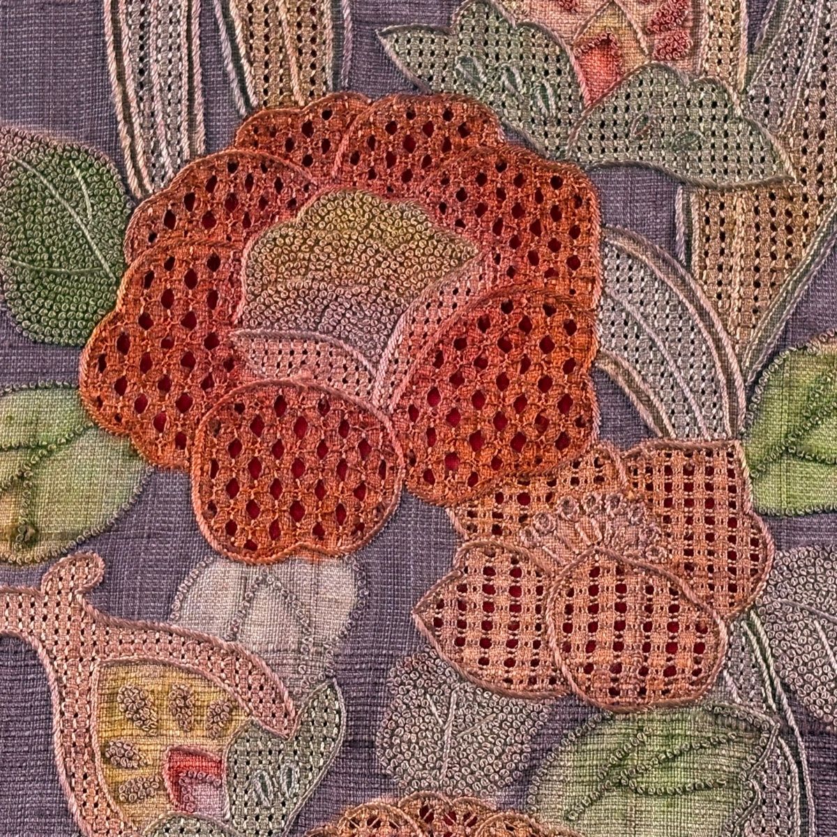 袋帯 秀品 紬地 草花 蘇州刺繍 紫 お太鼓柄 正絹 【中古】 - メルカリ