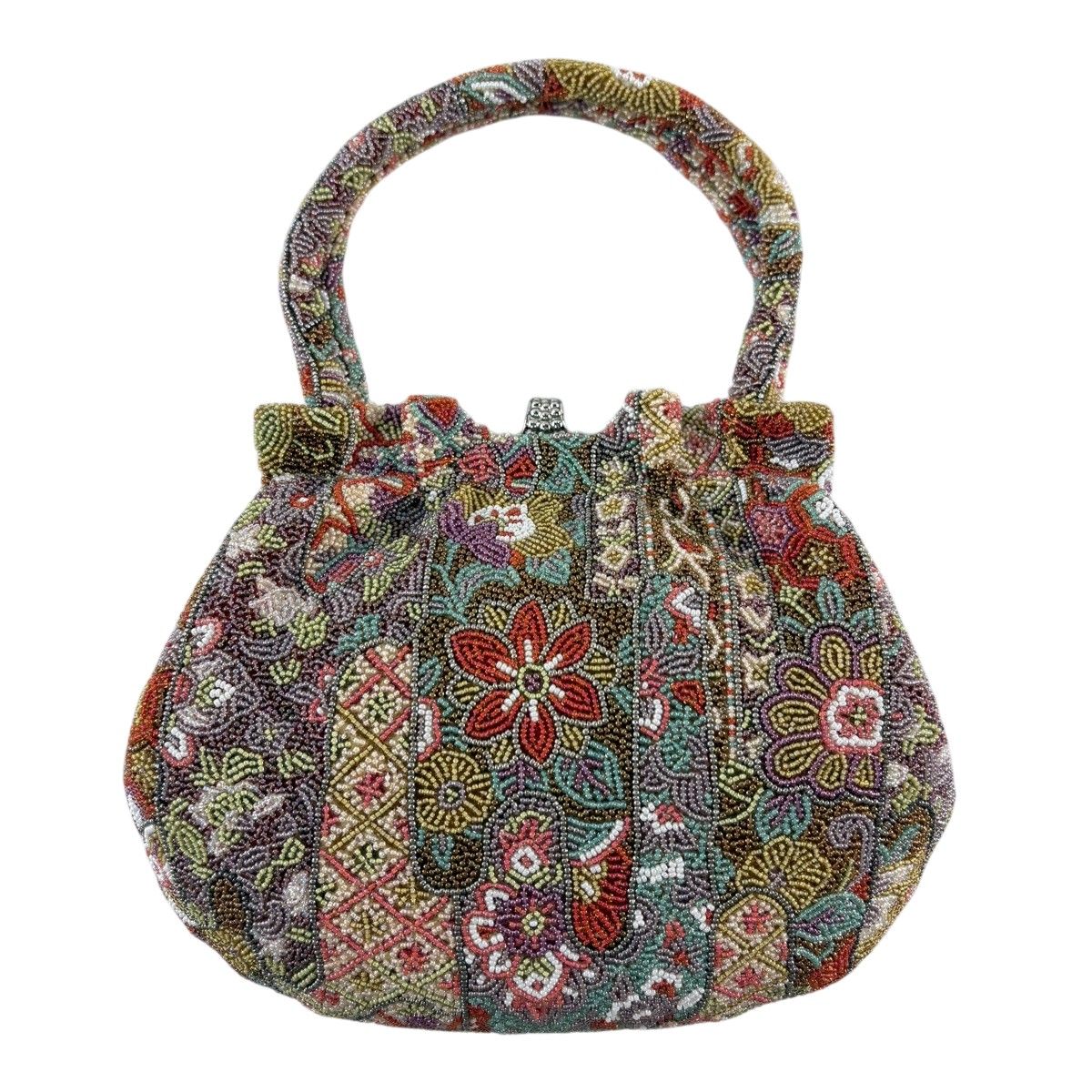 和装バッグ 優品 ビーズバッグ フォーマル 草花 山吹茶色 ビーズ 和装