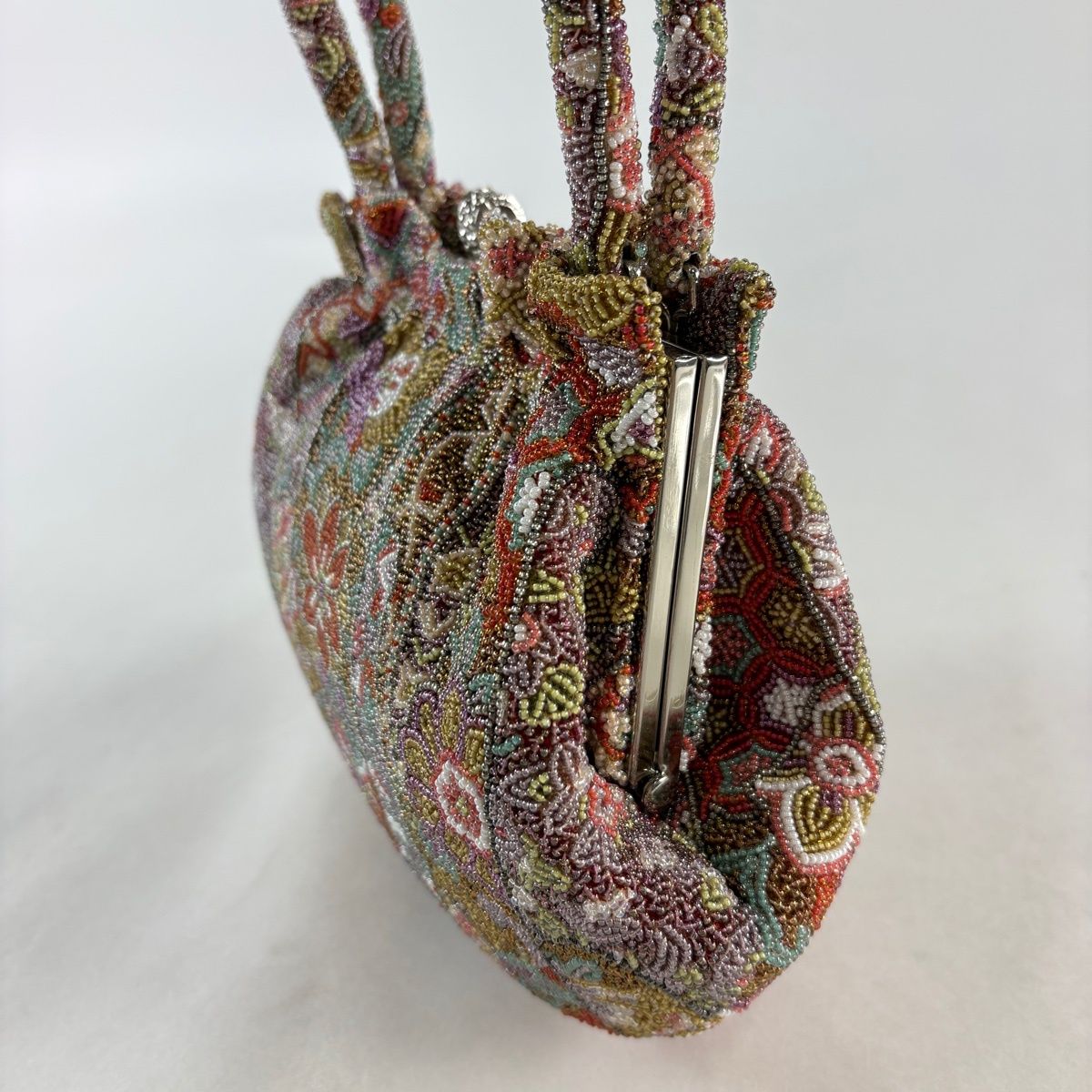 和装バッグ 優品 ビーズバッグ フォーマル 草花 山吹茶色 ビーズ 和装