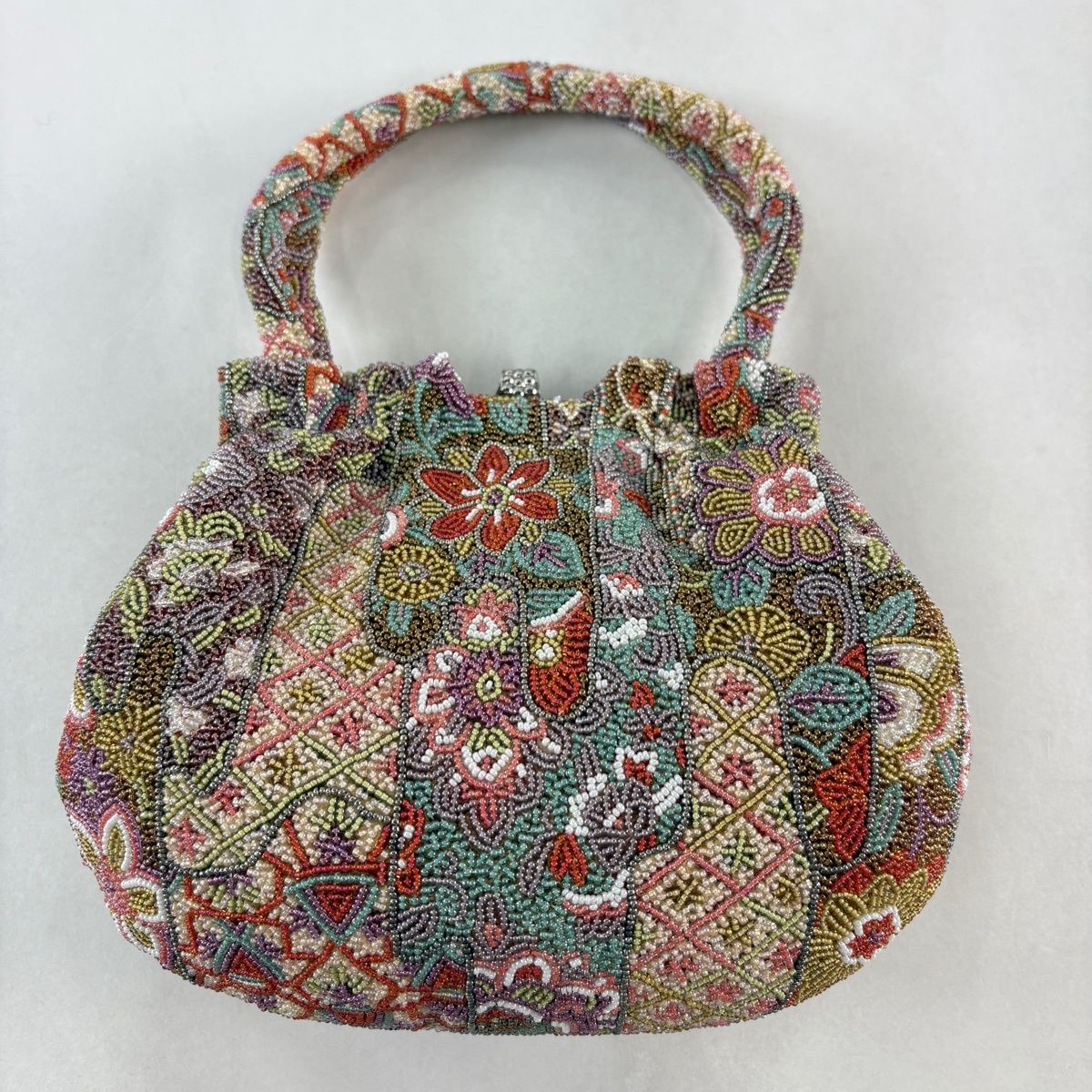 和装バッグ 優品 ビーズバッグ フォーマル 草花 山吹茶色 ビーズ 和装