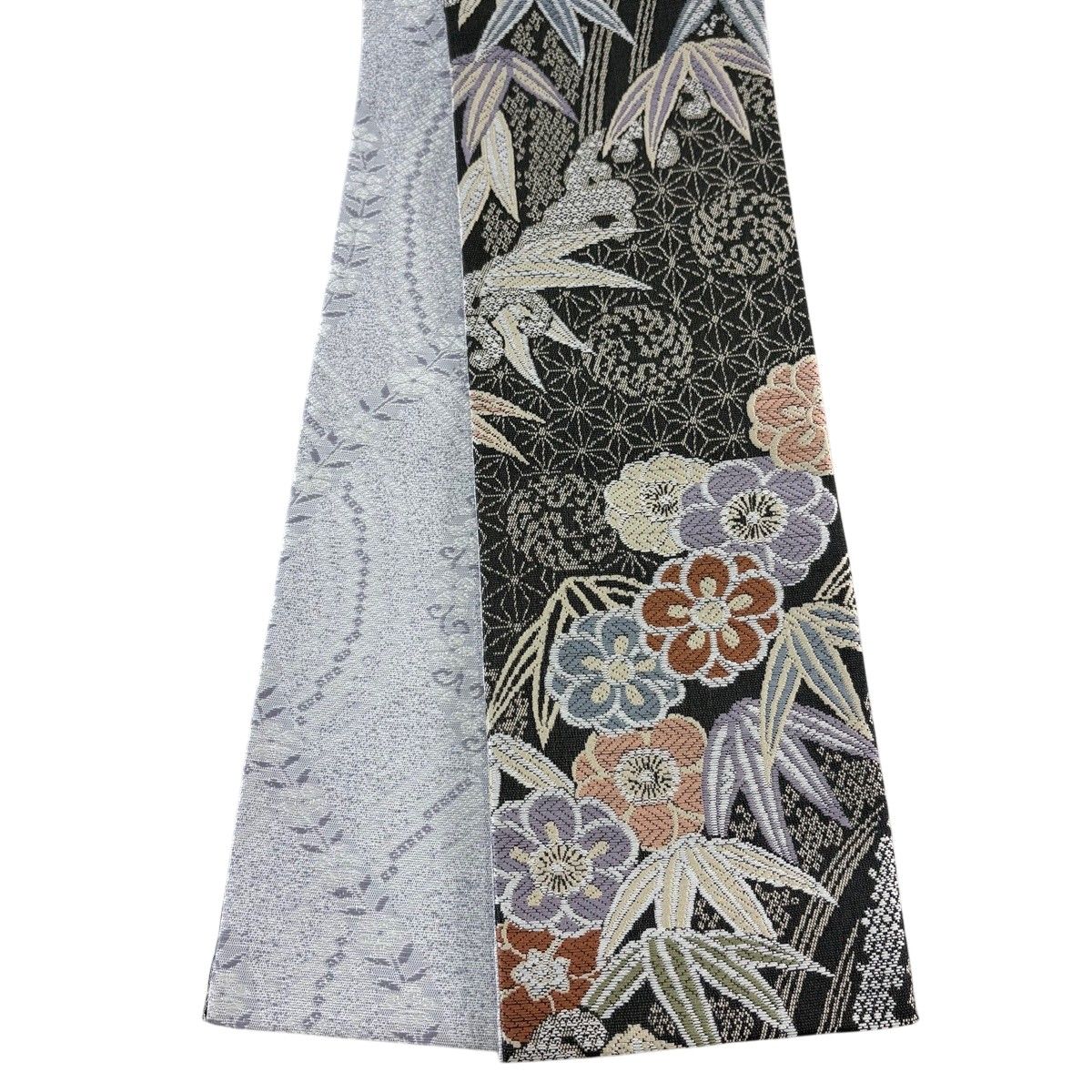 【美品】半幅帯 名品 梅 波頭 墨色 正絹 【中古】