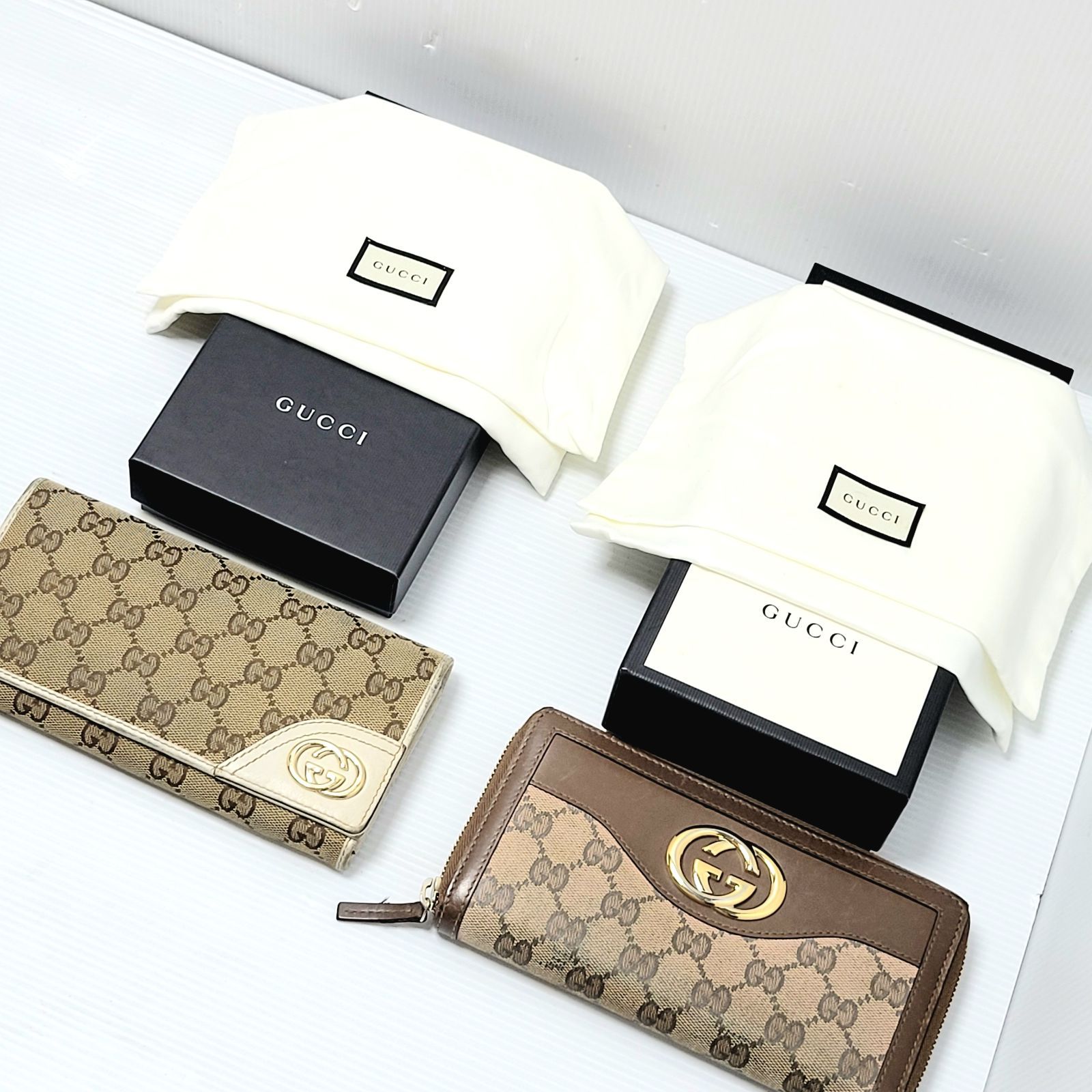 美品】GUCCI 長財布 2点セット GGキャンバス ラウンドファスナー 