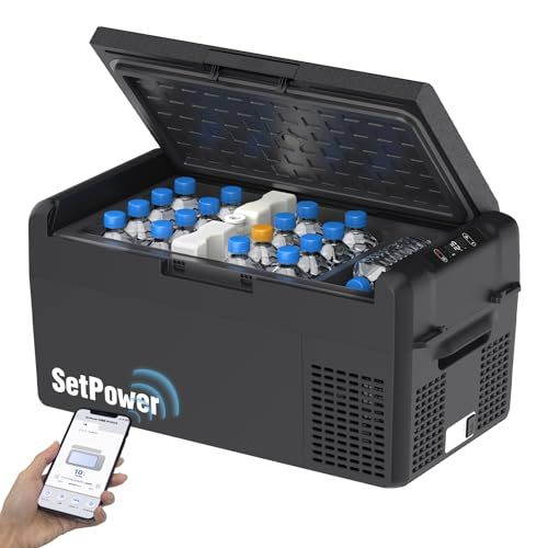 Setpower RF20 車載冷蔵庫 2室【内蔵ハードタイプ保冷剤 50時間持続保冷】20L ポータブル冷凍庫 15mins 急速冷凍 -20℃?20 ℃ アプリ遠隔操作 省エネ 低電圧保護 ポータブル冷蔵庫 DC 12V/24V AC 100V 車載家庭両