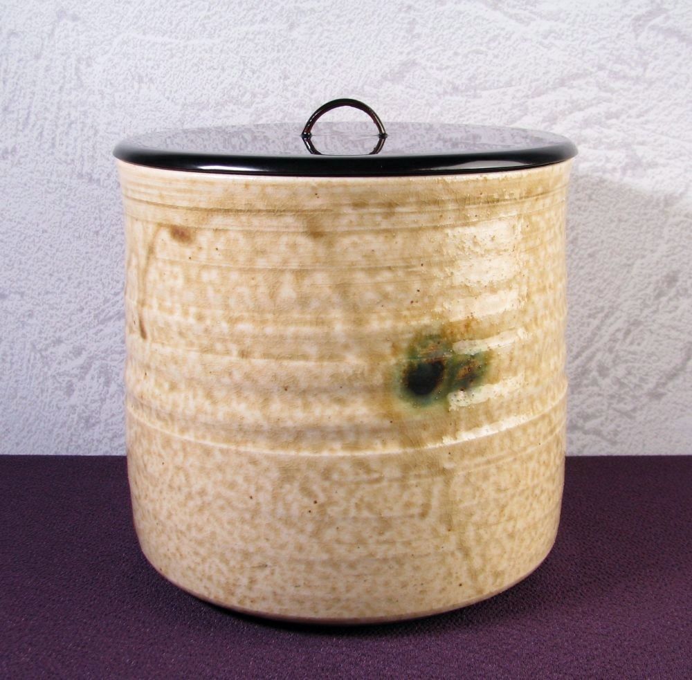 加藤唐三郎造 黄瀬戸 寸胴一重口水指 共箱 極美品 茶道具/26d034
