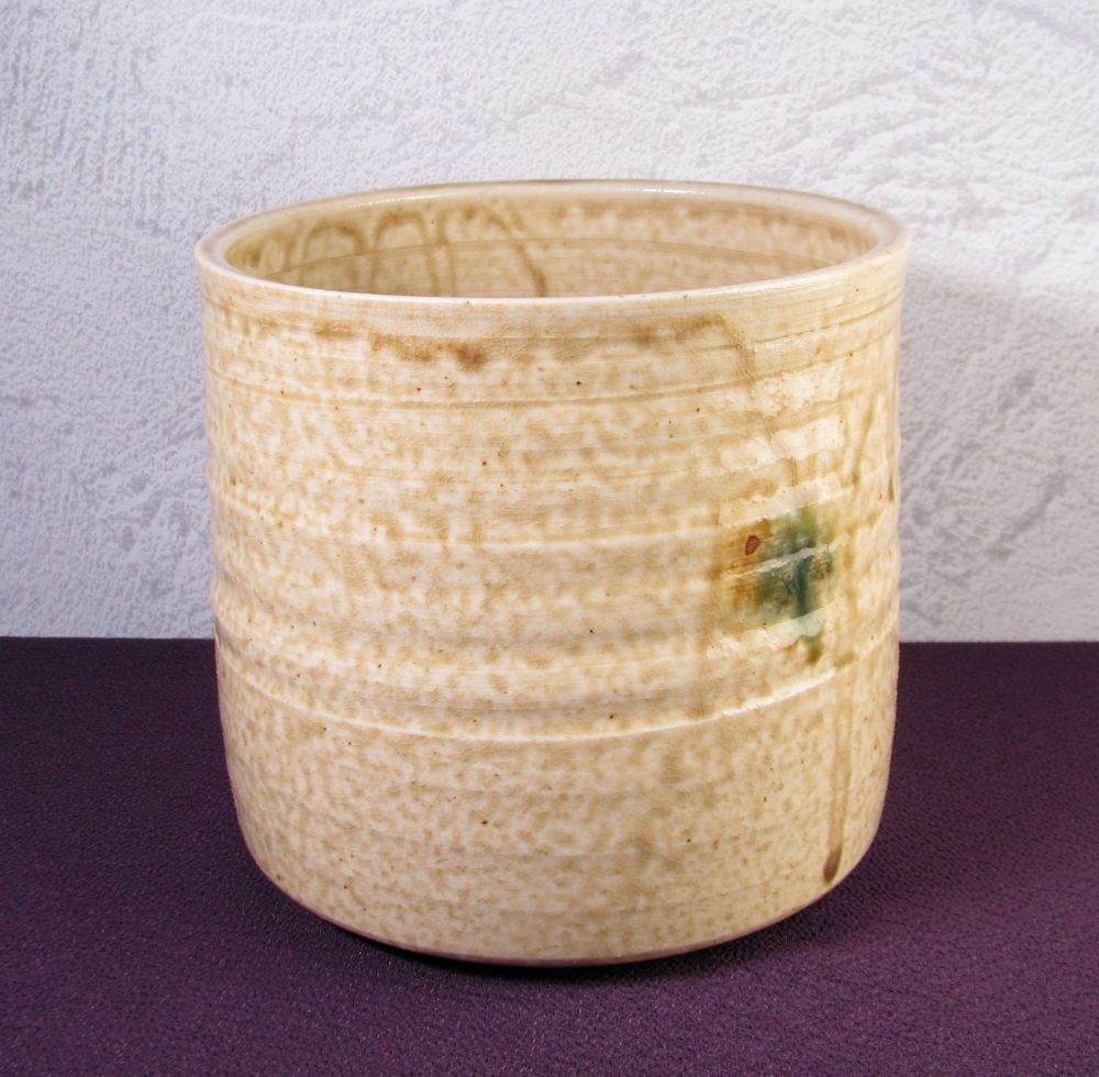 加藤唐三郎造 黄瀬戸 寸胴一重口水指 共箱 極美品 茶道具/26d034