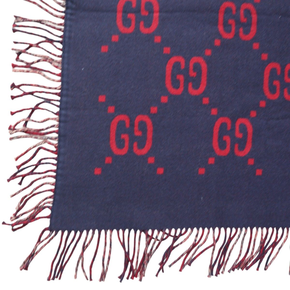 GUCCI グッチ ジャンボGG/チェック柄 リバーシブル ウール フリンジ GUCCI グッチ ジャンボGG/チェック柄 リバーシブル ウール フリンジ