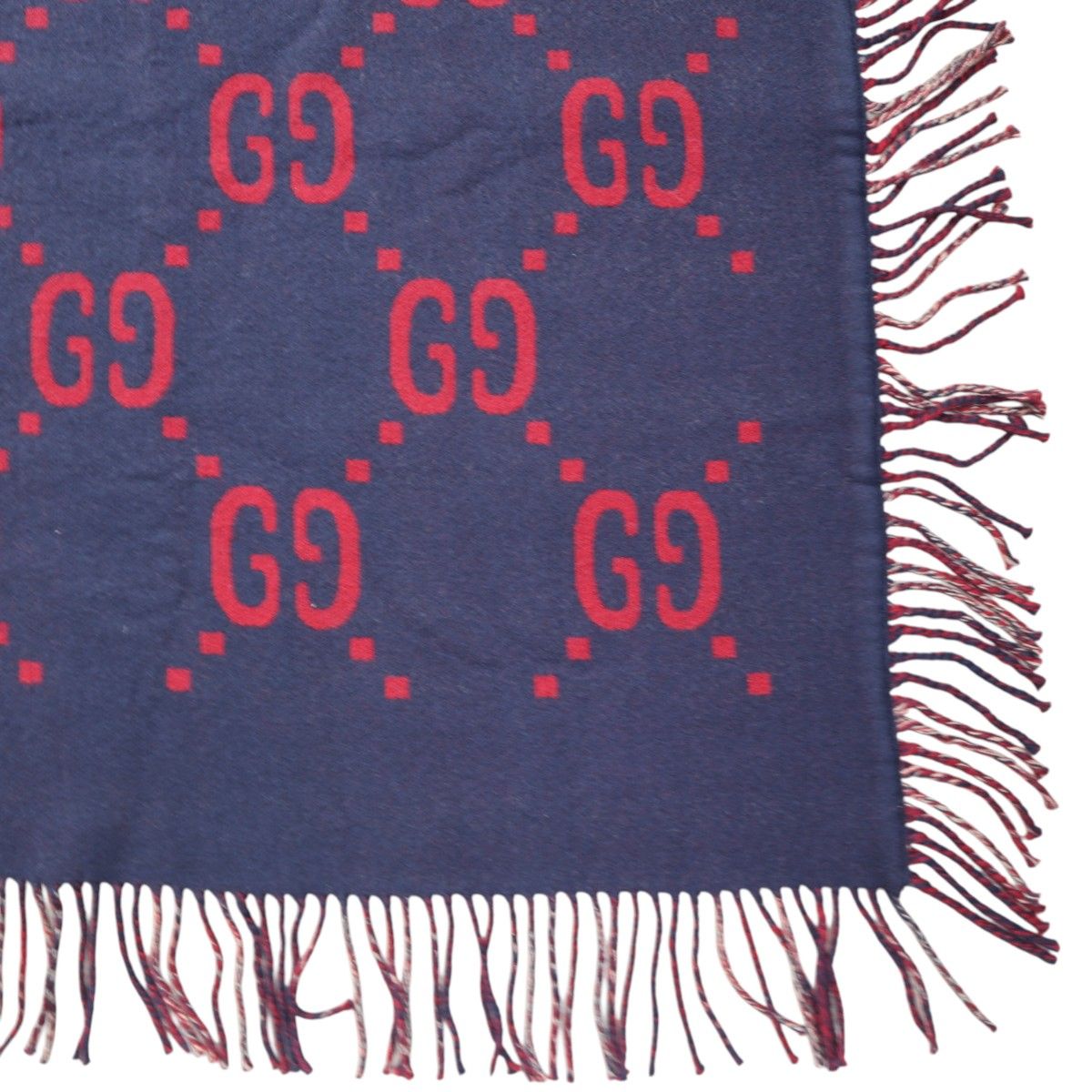 GUCCI グッチ ジャンボGG/チェック柄 リバーシブル ウール フリンジ