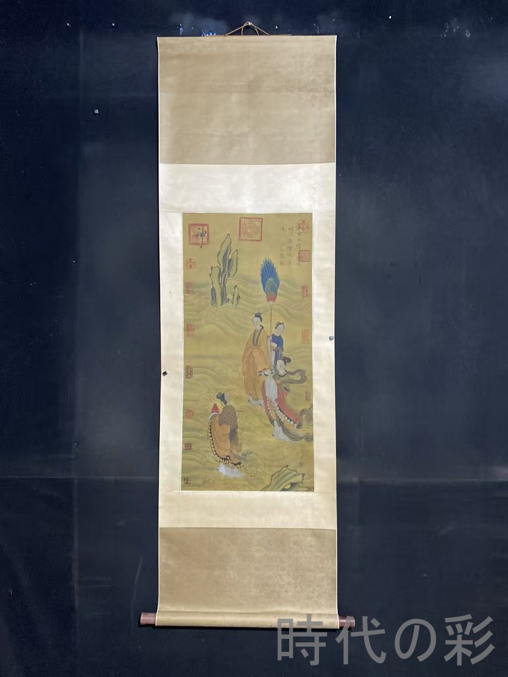 【中国古美術】旧藏 三尺中堂画 張萱款 人物図 肉筆 手描き 絹本 書画 唐物 骨董 時代物 希少 模写 R08042711