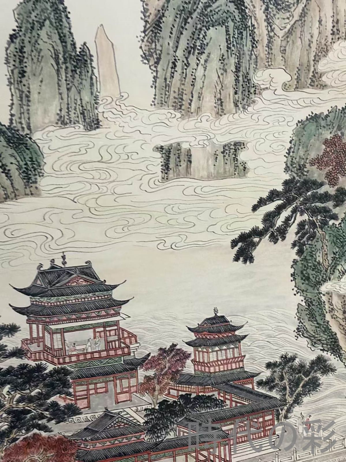 中国古美術】旧藏 三尺中堂画 傅儒款 山水図 肉筆 手描き