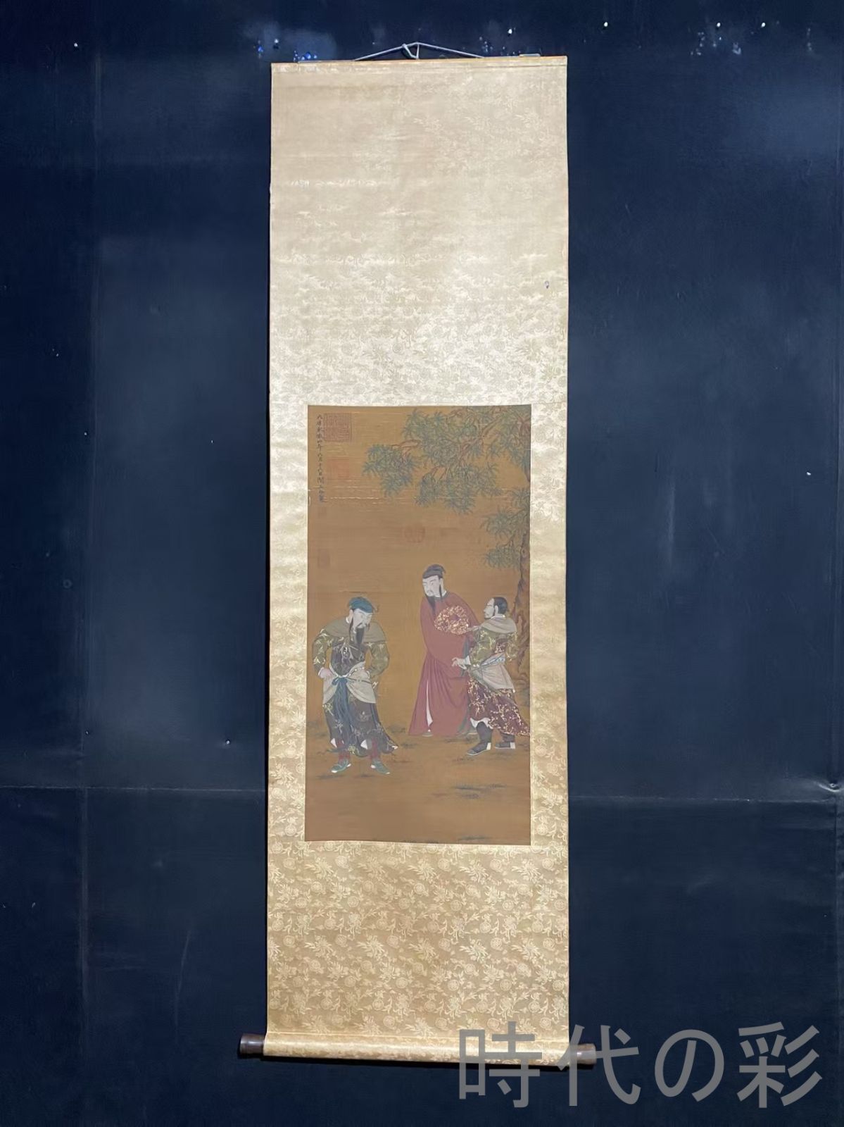 【中国古美術】旧藏 三尺中堂画 関立本款 人物図 肉筆 手描き 絹本 書画 唐物 骨董 時代物 希少 模写 R08042714