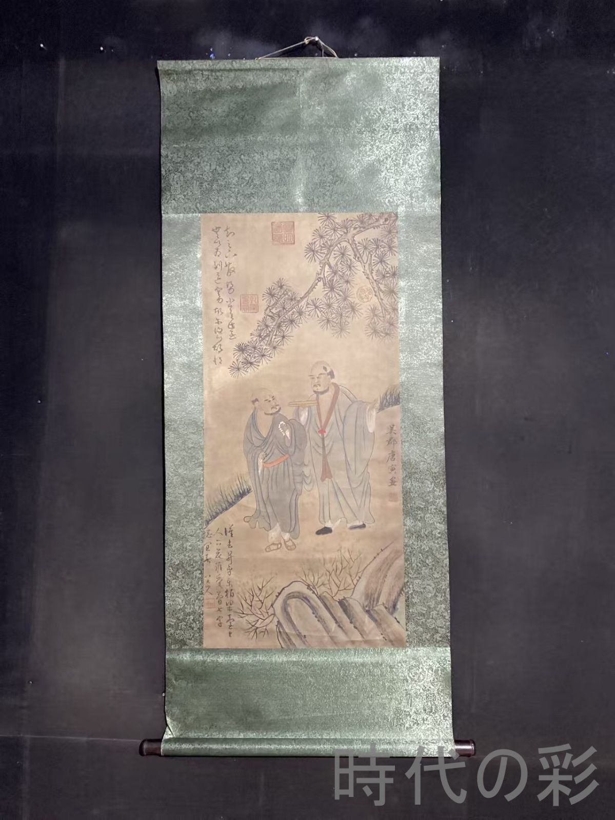 【中国古美術】旧藏 三尺中堂画 唐寅款 人物図 肉筆 手描き 宣紙 書画 唐物 骨董 時代物 希少 模写 R08042720