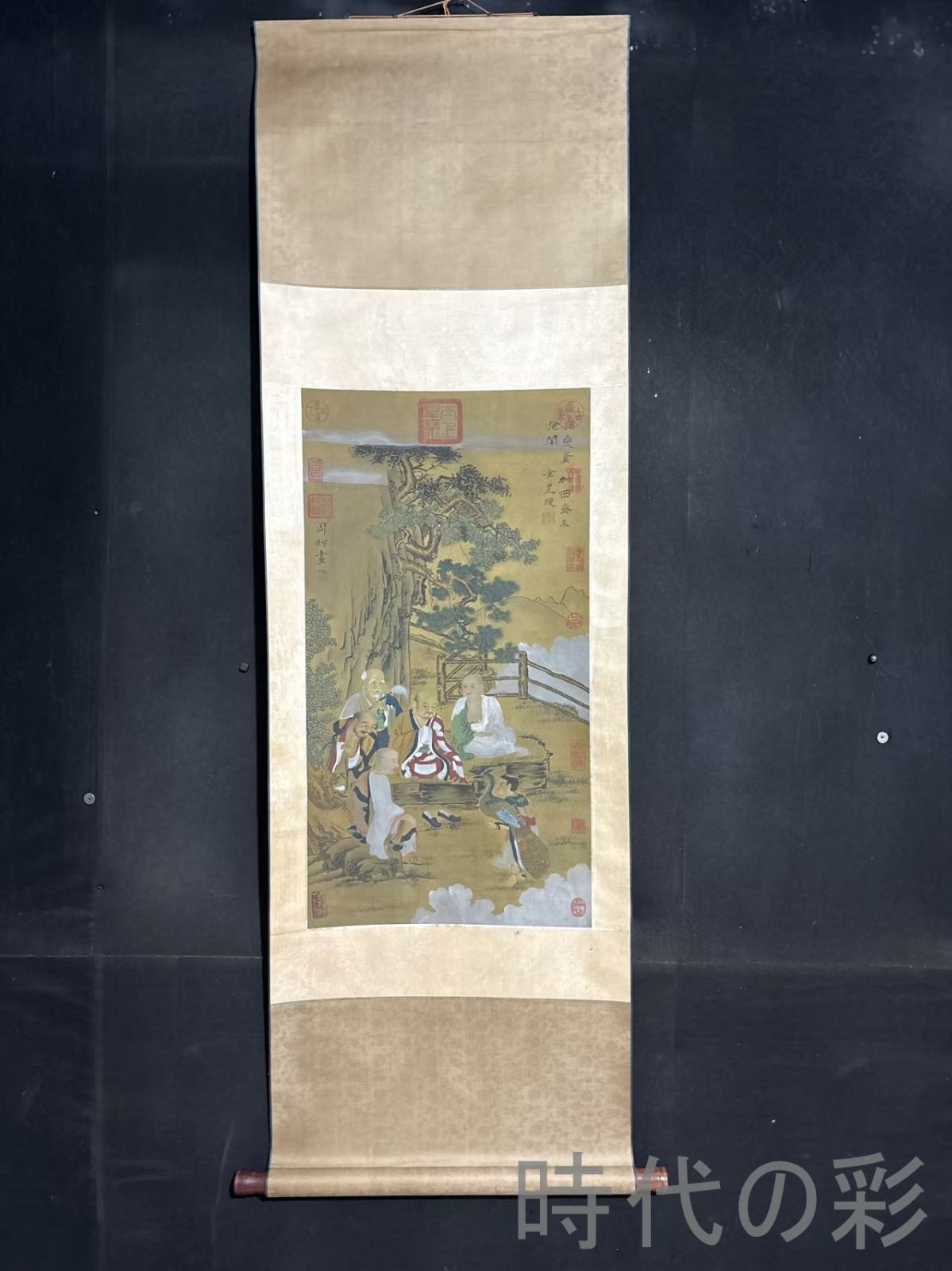 【中国古美術】旧藏 三尺中堂画 周昉款 人物図 肉筆 手描き 絹本 書画 唐物 骨董 時代物 希少 模写 R08042709