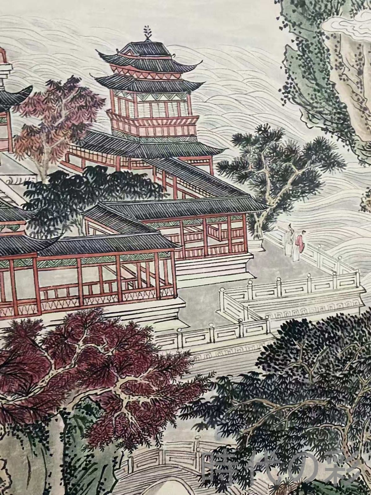 中国古美術】旧藏 三尺中堂画 傅儒款 山水図 肉筆 手描き
