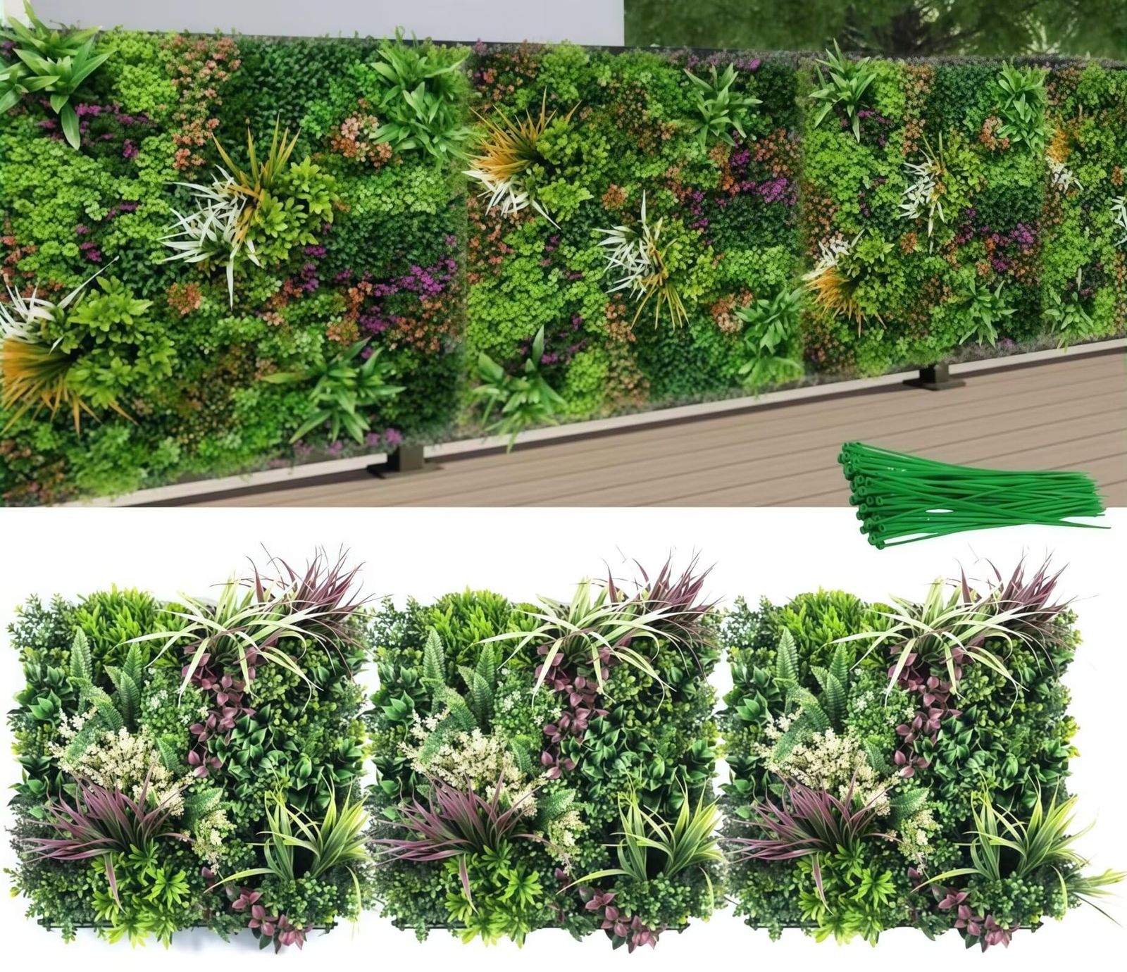 ウォールグリーン 50×50.3cm 3枚セット 壁掛け 人工観葉植物 フェイクグリーン 人工植物ウォールマット 壁面飾り 店舗装飾 人工芝 室内外兼用 結婚式 フェンス 裏庭 庭DIY装飾葉m