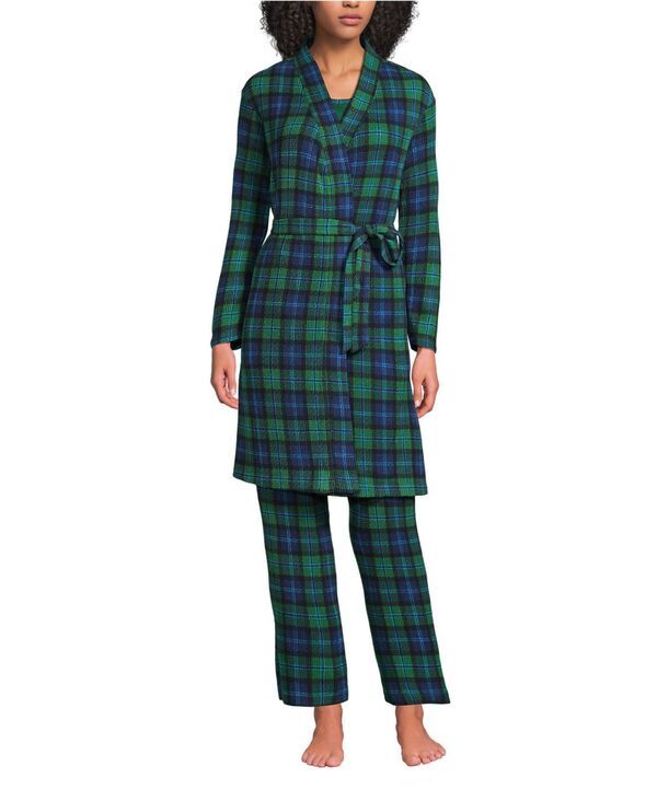 ランズエンド レディース アンダーウェア ナイトウェア ジャージー Lands End Womens Brushed Cozy Waffle Jersey 3 Piece Pajama Set Tank Top Pant and Robe Light emer