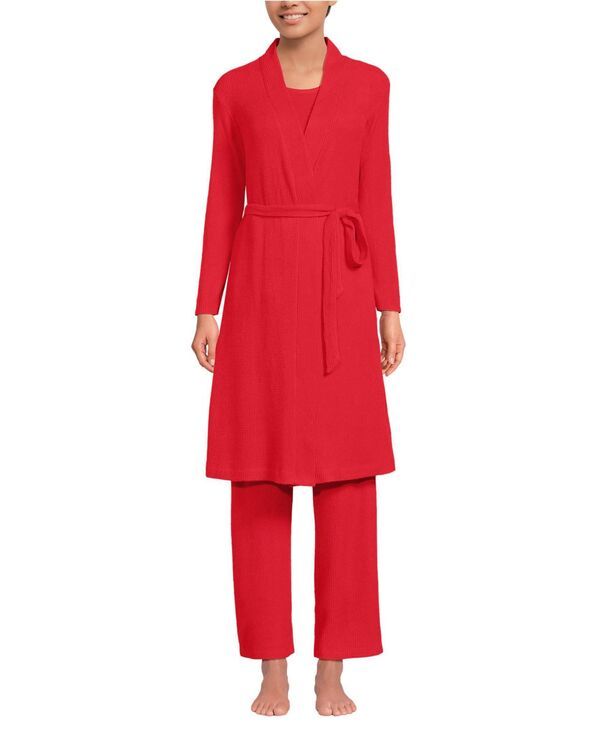 ランズエンド レディース アンダーウェア ナイトウェア ジャージー Lands End Womens Brushed Cozy Waffle Jersey 3 Piece Pajama Set Tank Top Pant and Robe Compass re