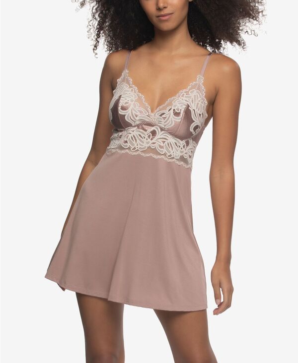 フェリナ レディース アンダーウェア ナイトウェア ヴィンテージ レース ジャージー Felina Womens Regular Amelie Jersey Vintage Lace Chemise Sleepwear Dried Petal