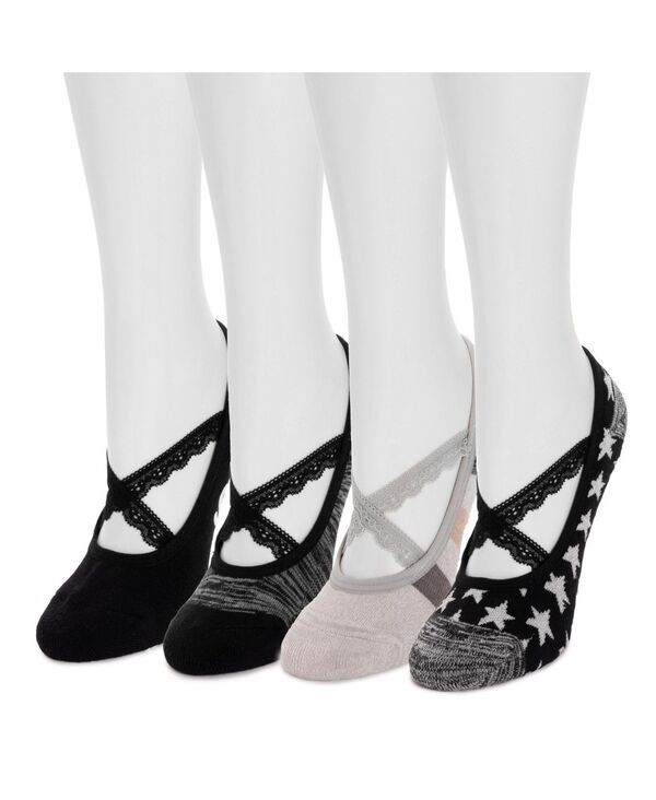 ムクルクス レディース アンダーウェア 靴下 MUK LUKS Womens Studio Socks Criss Cross Ballerina 4PK Blackgrey pack ブラック