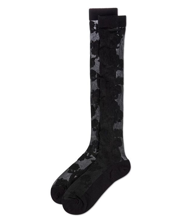 メモイ レディース アンダーウェア 靴下 フラワー柄 シアー フラワー MeMoi Womens Floral Fantasy Sheer Knee High Socks Black ブラック