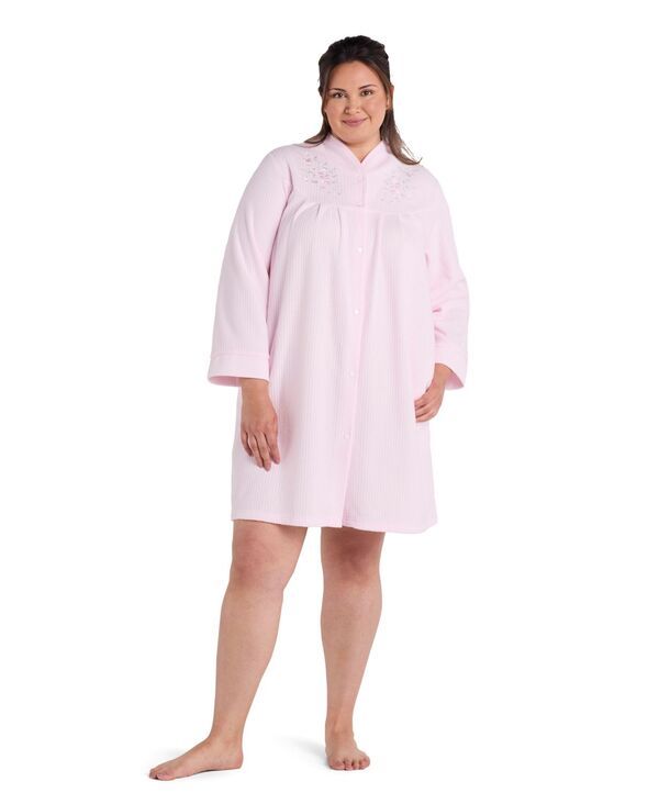 ミス エレーン レディース アンダーウェア ナイトウェア プラスサイズ 長袖 Miss Elaine Plusize LongSleeveshort Robe Pink ピンク