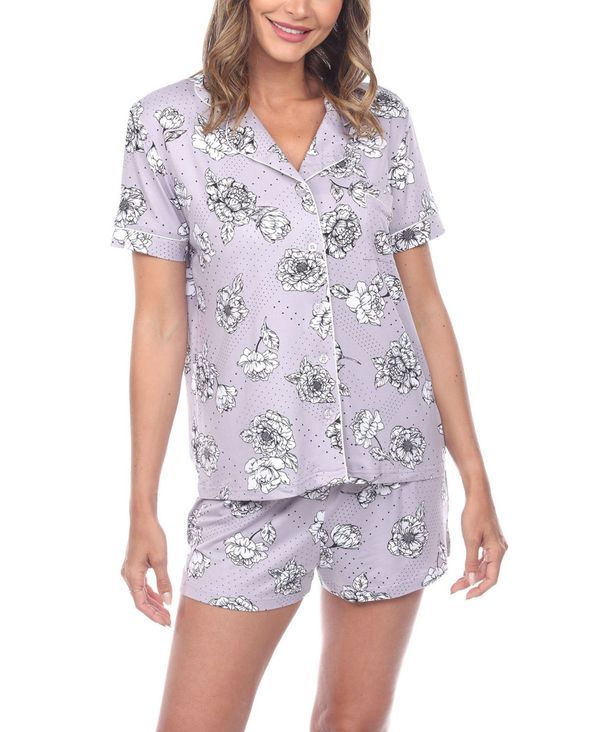 ホワイトマーク レディース アンダーウェア ナイトウェア フラワー柄 フラワー White Mark Womens Short Sleeve Floral Pajama Set 2Piece Gray グレー