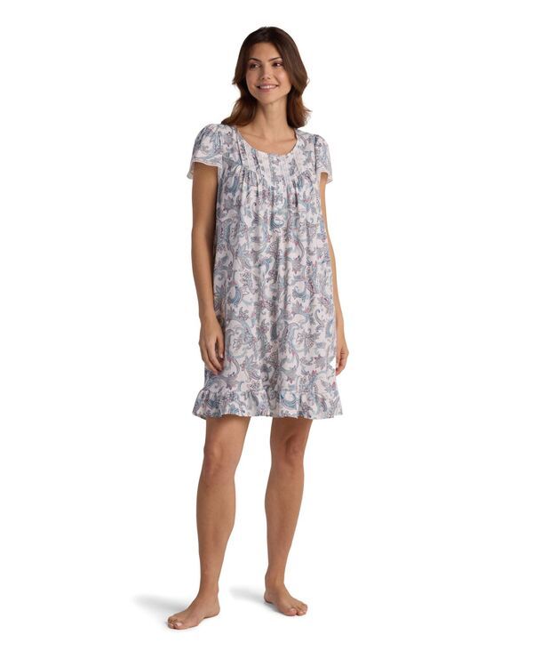 ミス エレーン レディース アンダーウェア ナイトウェア フラワー柄 プリント フラワー Miss Elaine Womens Short Sleeve Floral Printed Night Dress Blue Floral Scrolls ブルー