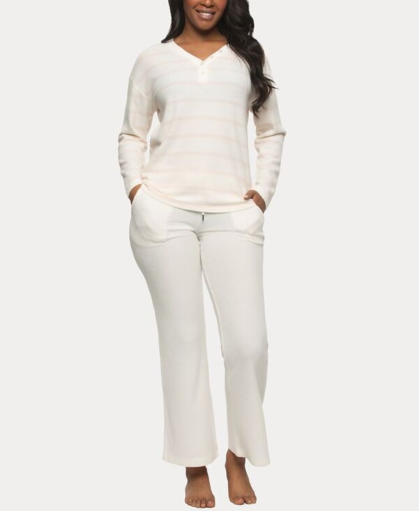 フェリナ レディース アンダーウェア ナイトウェア Vネック Felina Womens Jolie VNeck Henley and Pant Lounge Set Whisper White ホワイト