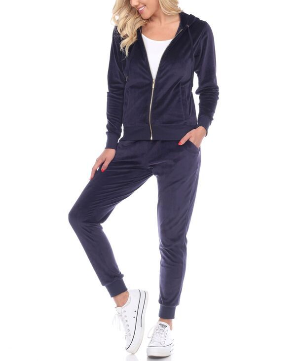 ホワイトマーク レディース アンダーウェア ナイトウェア トラックスーツ White Mark Womens Velour Tracksuit Loungewear 2pc Set Navy ネイビー