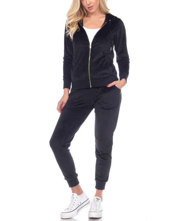 ホワイトマーク レディース アンダーウェア ナイトウェア トラックスーツ White Mark Womens Velour Tracksuit Loungewear 2pc Set Black ブラック