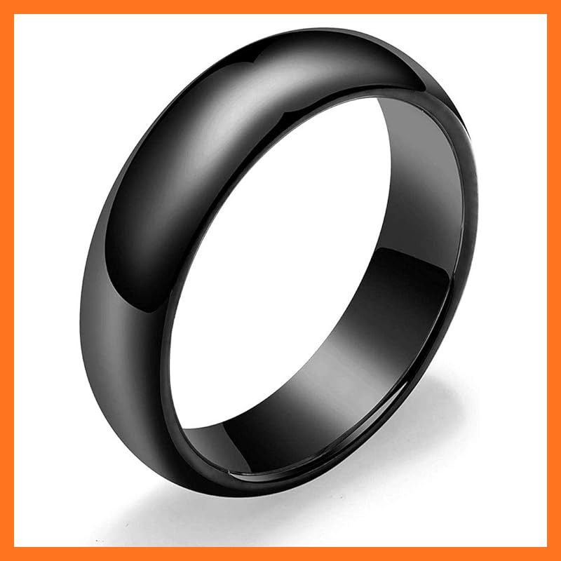 [Brand New] [Rockyu] Tungsten Ring, Men's, Black, Ring, 6 Wide, Simple, Durable, Round Shell Rings, High Polished Wedding Rings, Engagement Rings, Party Fashion Accessories (Black - 6mm Wide, 20) 0