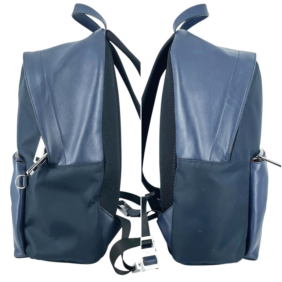 中古】 Fendi フェンディ バグズアイバックパック ネイビー ナイロン 