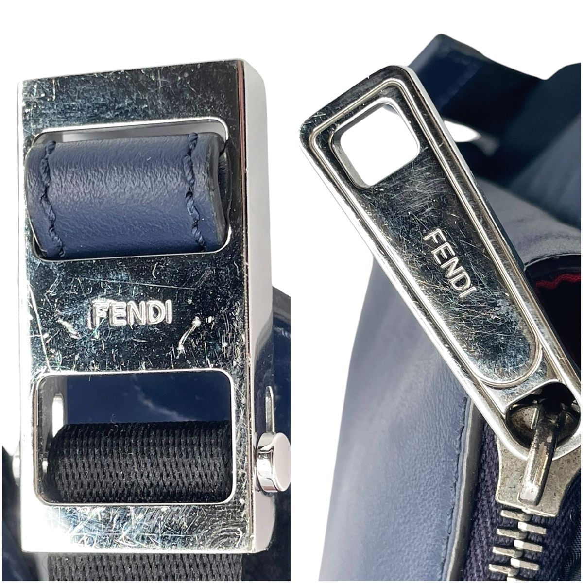 中古】 Fendi フェンディ バグズアイバックパック ネイビー ナイロン 