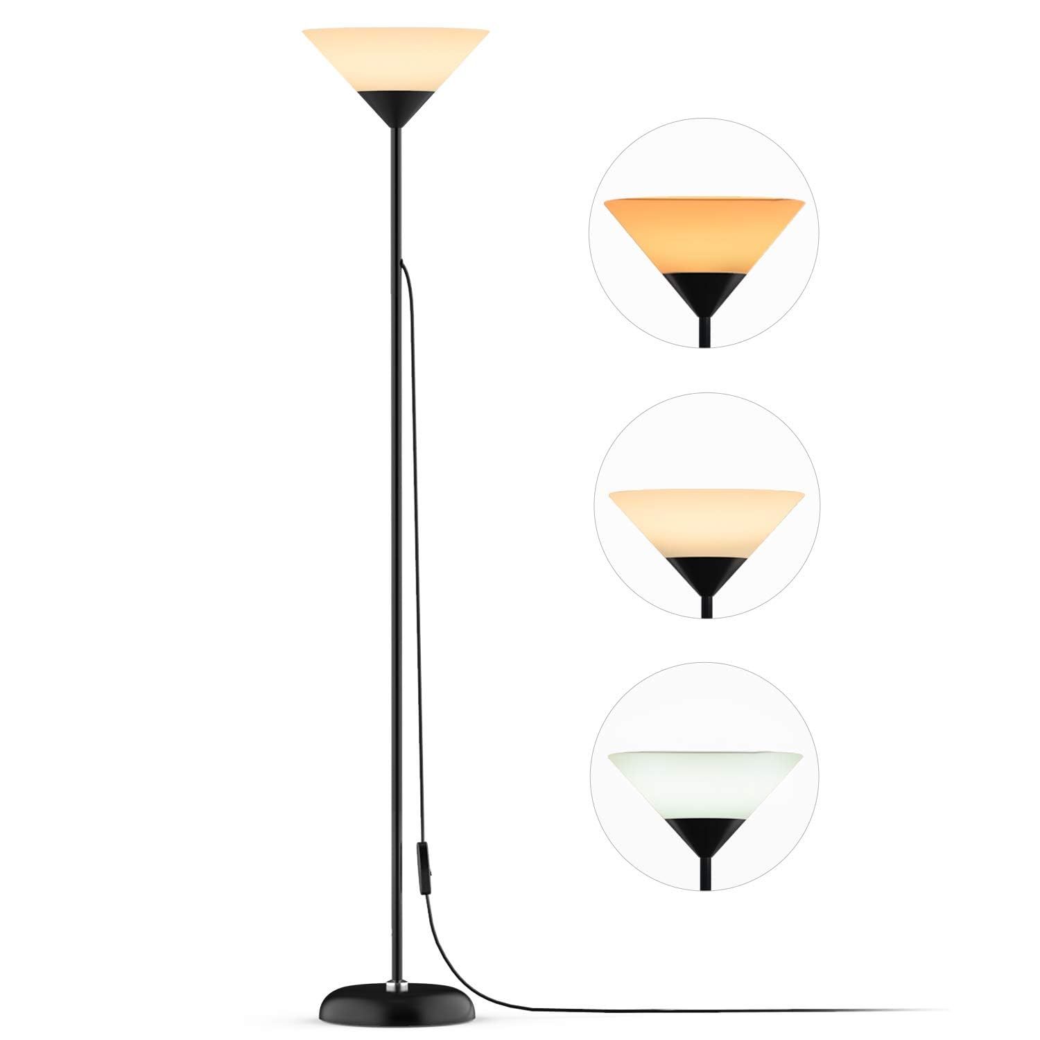 フロアスタンドライト間接照明 明るい フロアスタンド 電球付き 三色調光 北欧 floor lamp 寝室/リビング/オフィスなど適応 nilight (ブラック) 国内発送